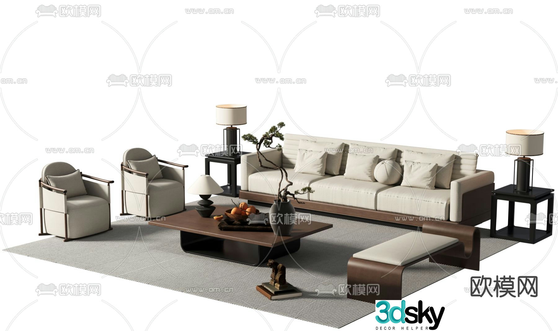 New Chinese style modular sofa 3d model