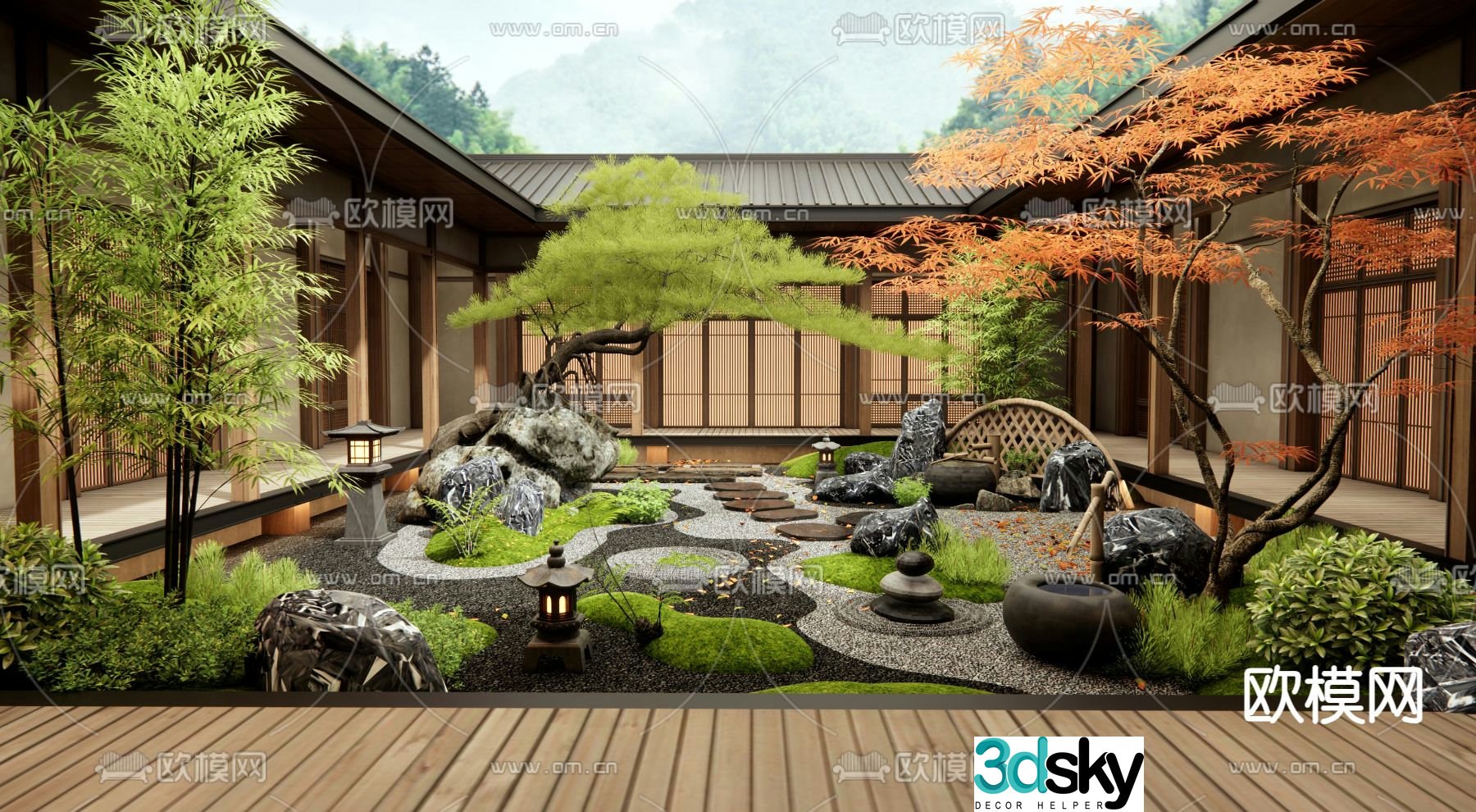 Japanese garden landscape 3d model