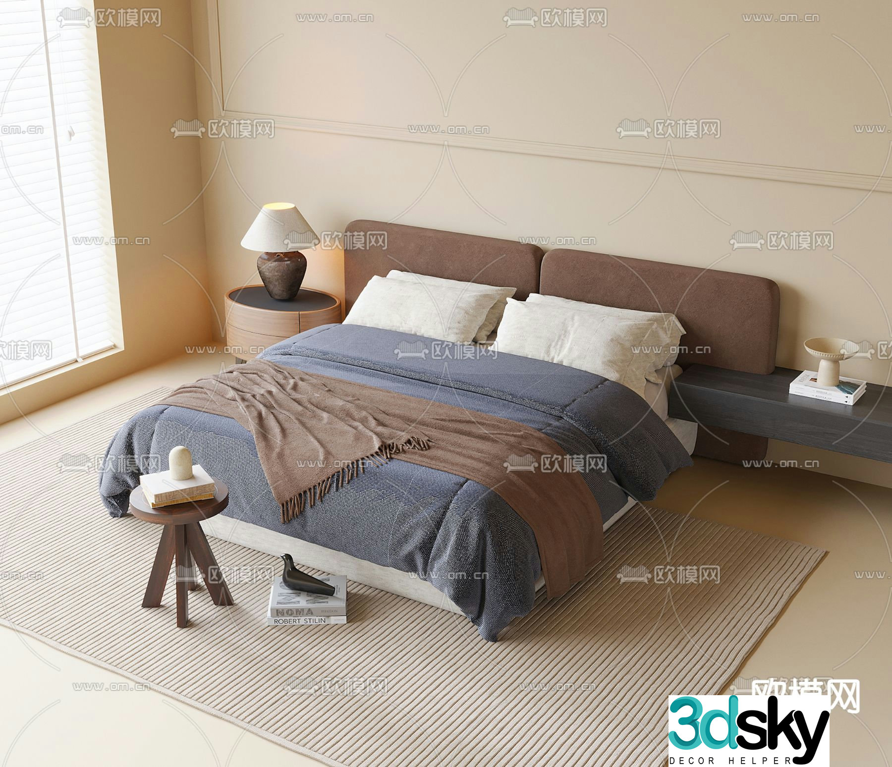 Wabi-sabi double bed 3d model