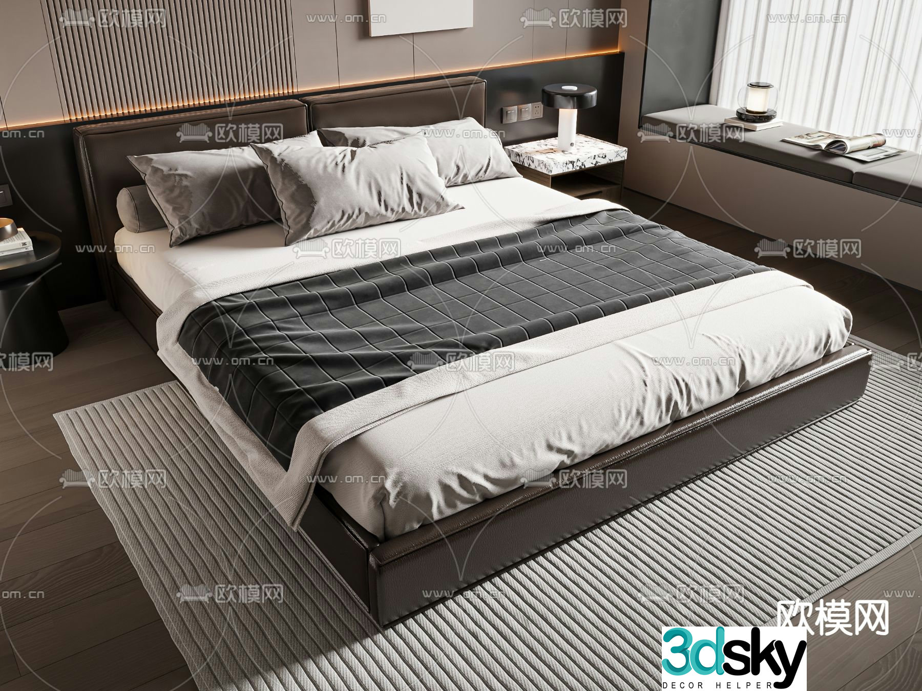Modern double bed 3d model