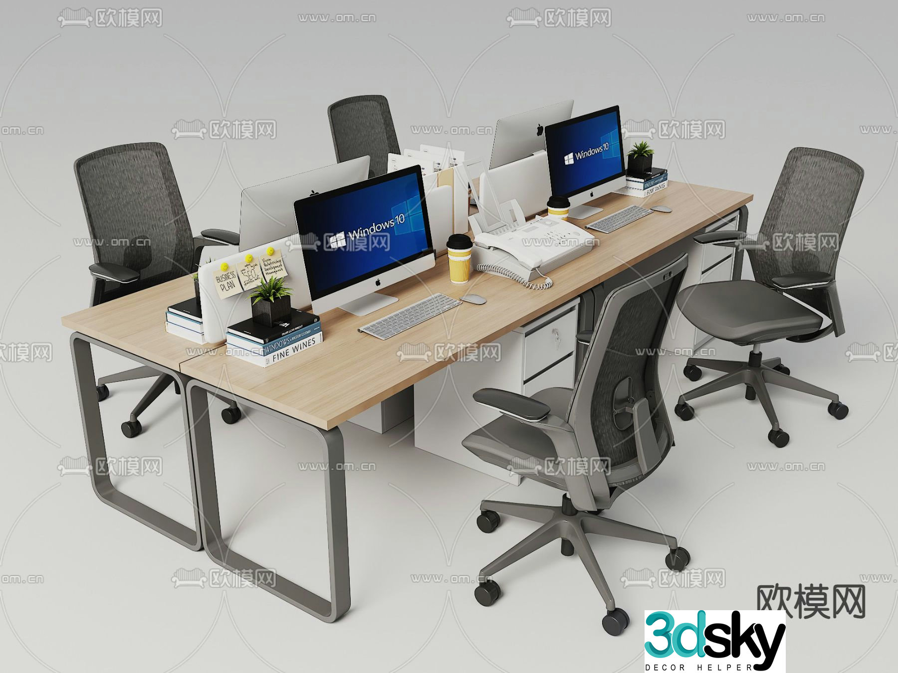 Staff desk work station desk and chair 3D model