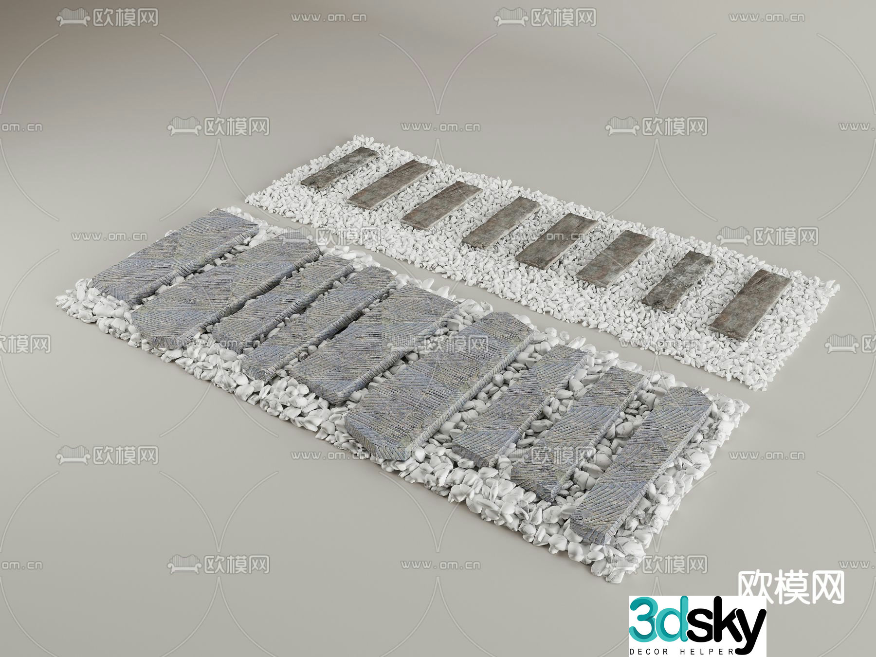 Modern bluestone slab gravel walk 3d model