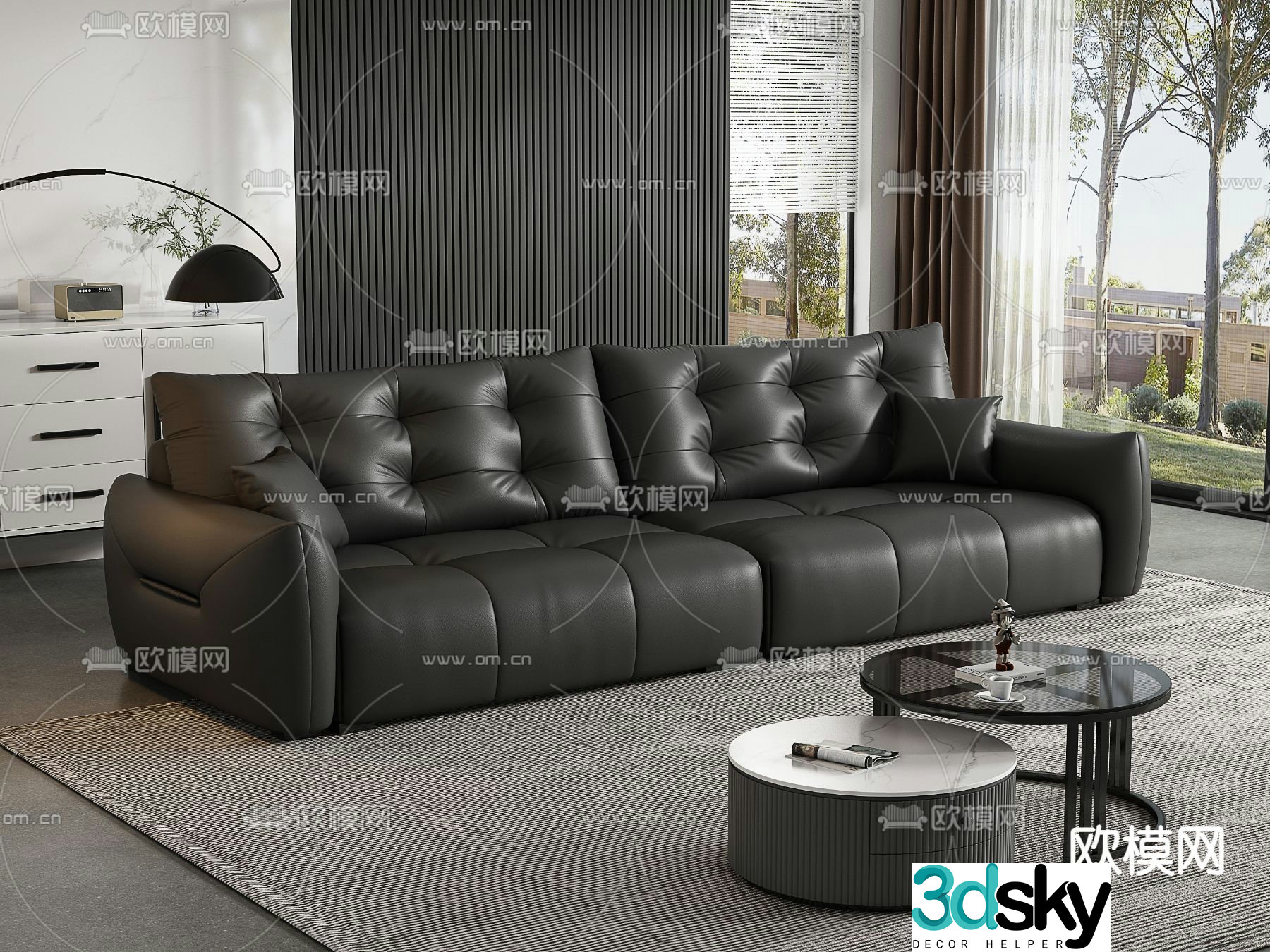 Double sofa leather sofa 3d model