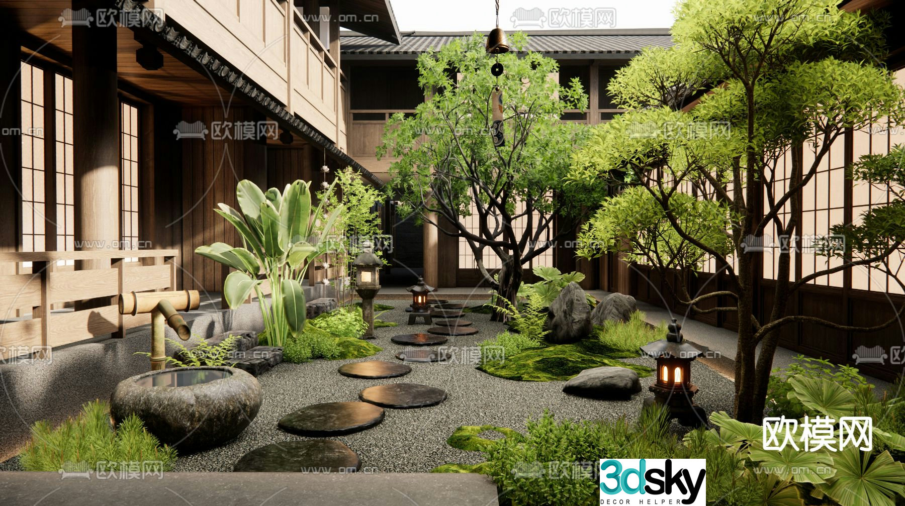 Japanese garden landscape 3d model