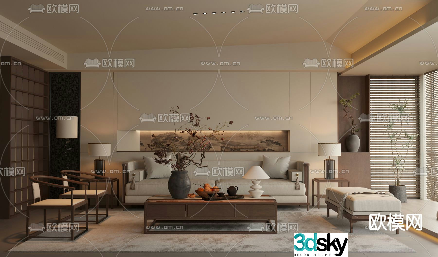 New Chinese living room Song’s aesthetic 3D model