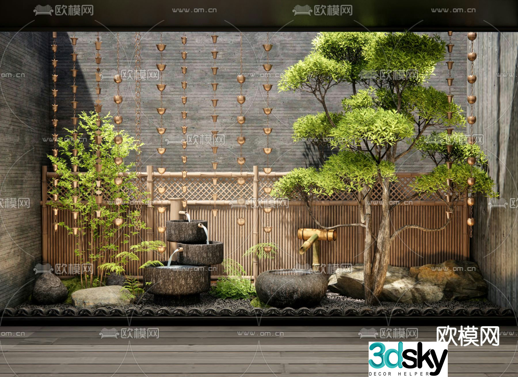 New Chinese style courtyard landscape sketch 3D model