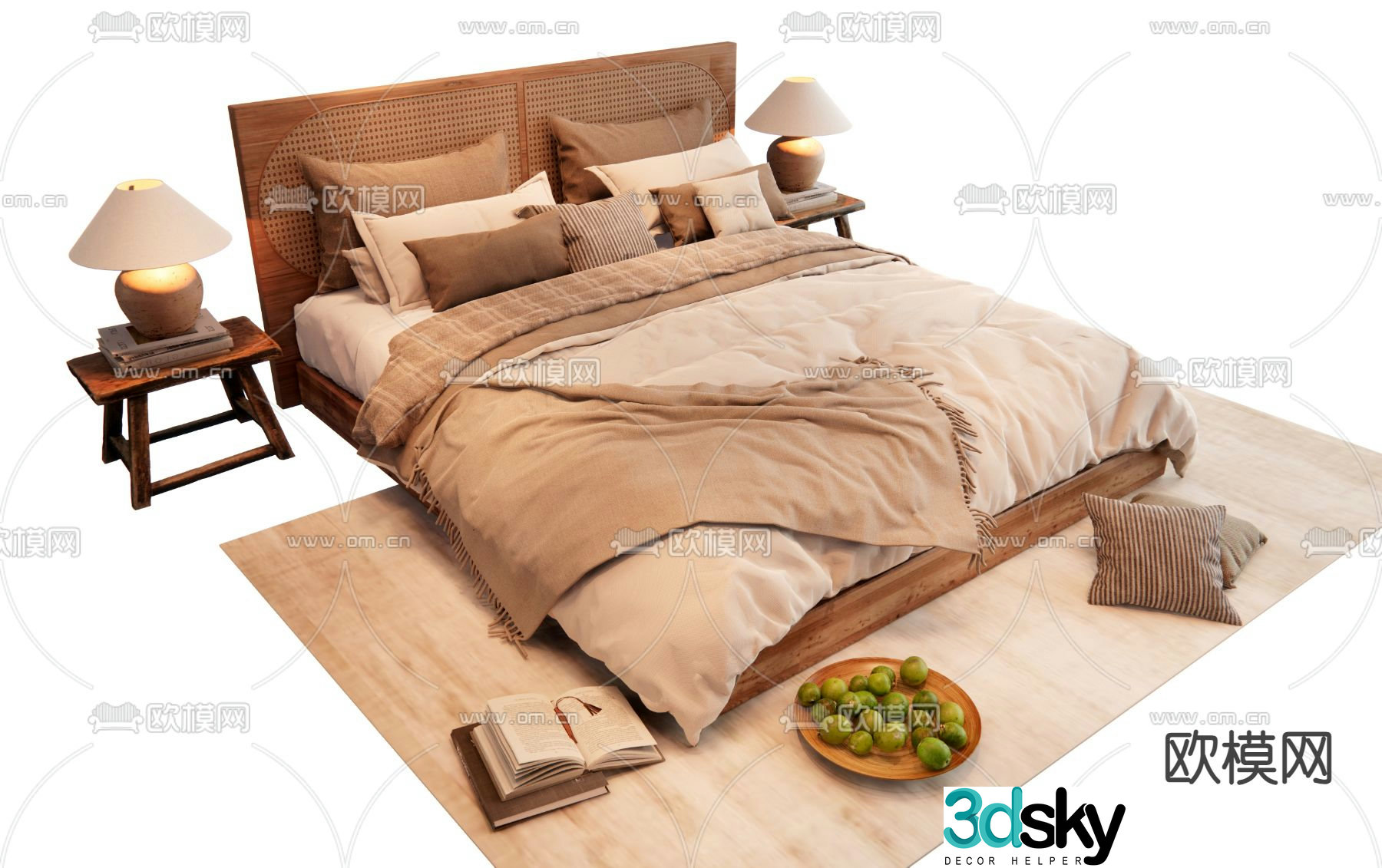 Wabi-sabi double bed 3d model