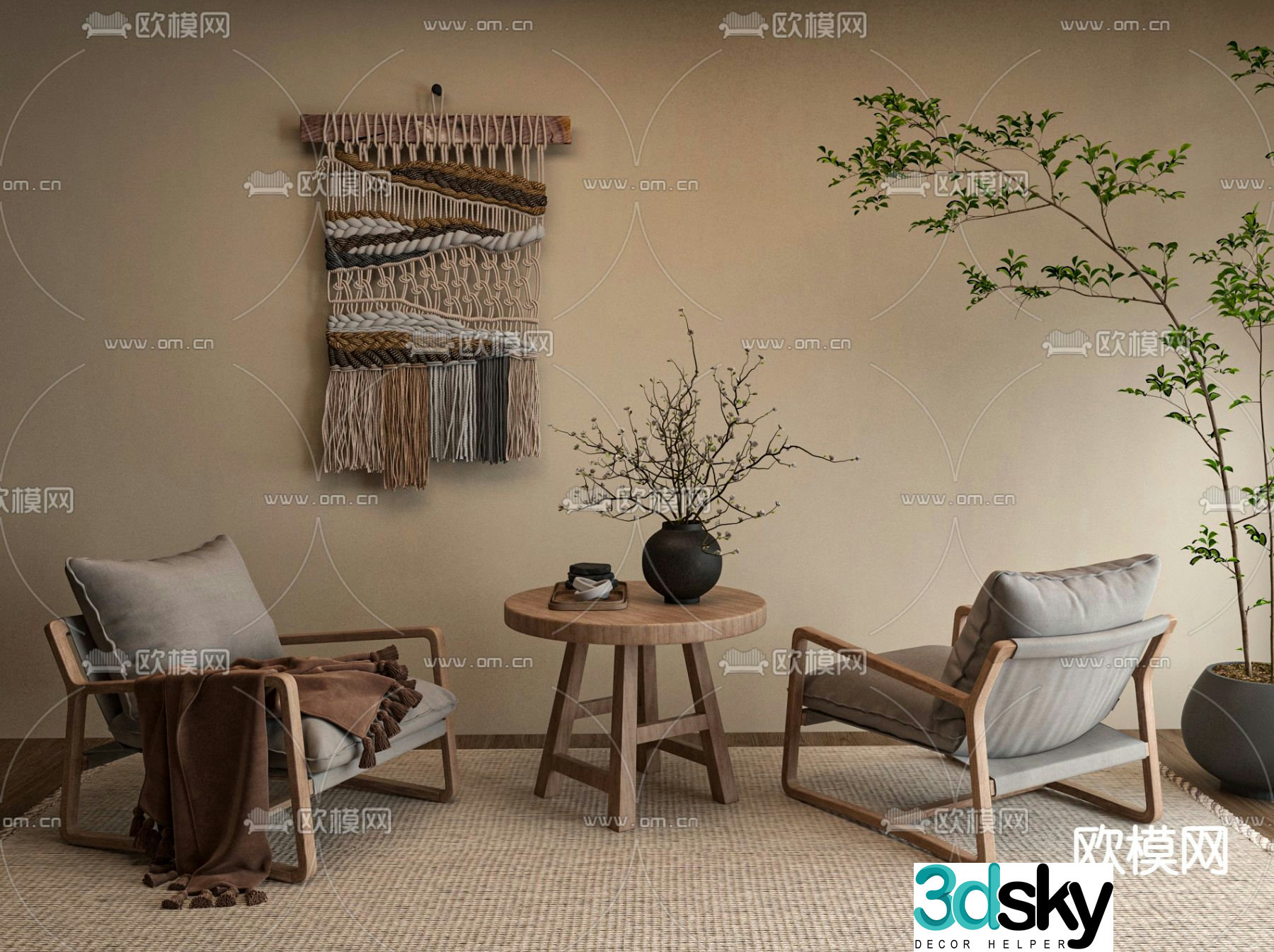 Wabi-sabi chair leisure chair table 3d model