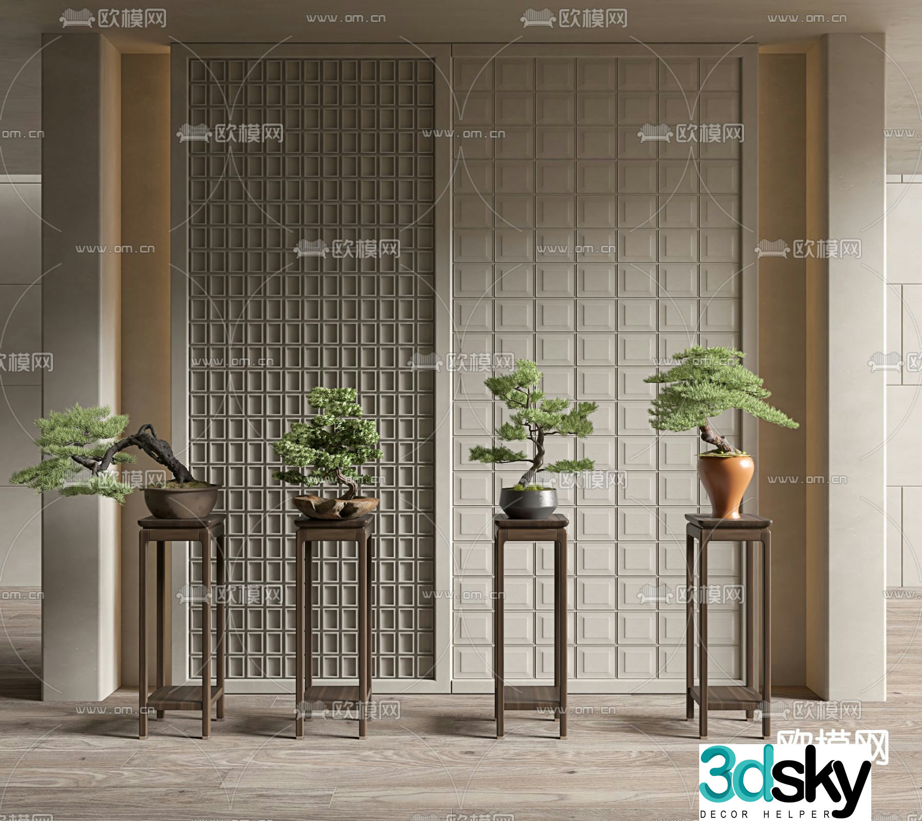 New Chinese potted plants bonsai flower 3D model