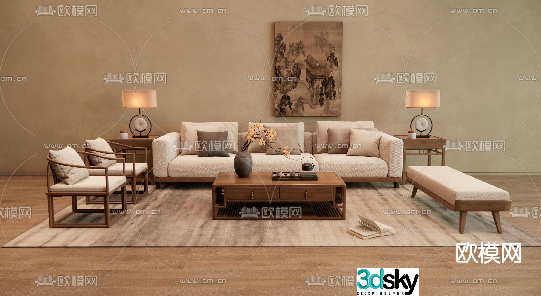 New Chinese style modular sofa 3d model