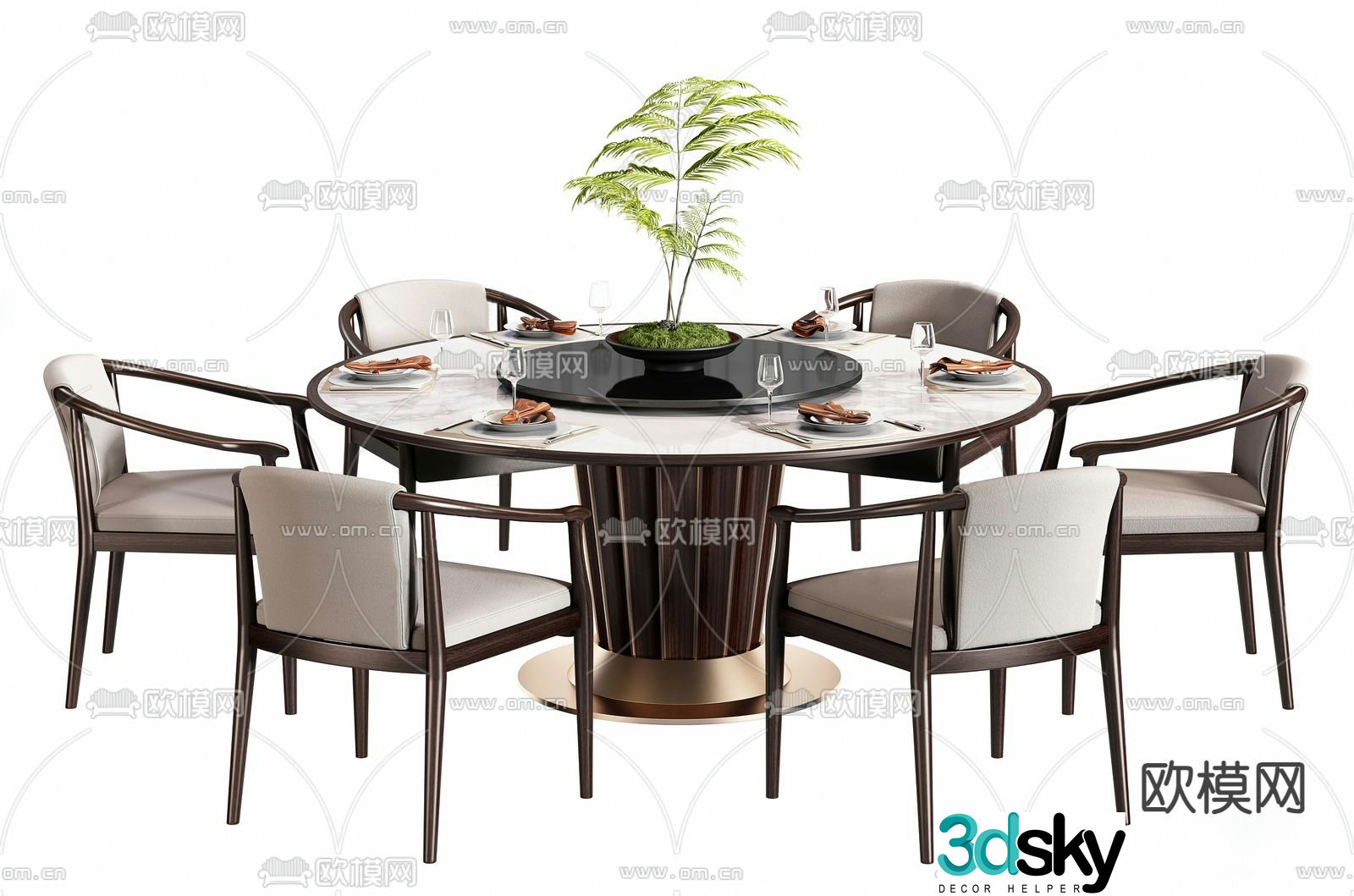 New Chinese style dining table and chairs round dining table 3d model