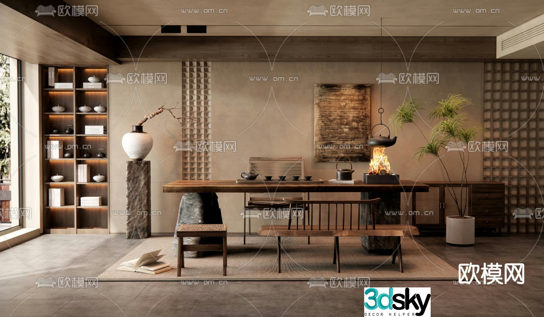 Medieval style tea table and chairs 3d model