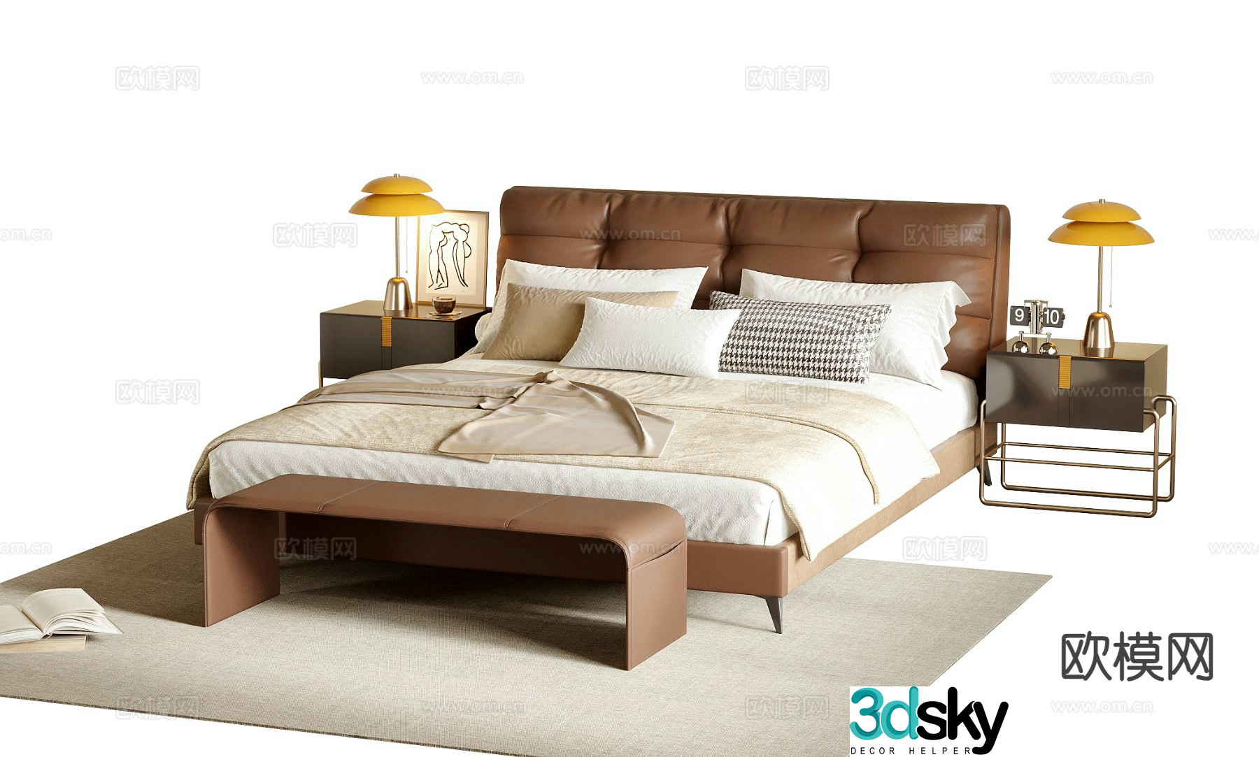 Medieval style double bed 3d model