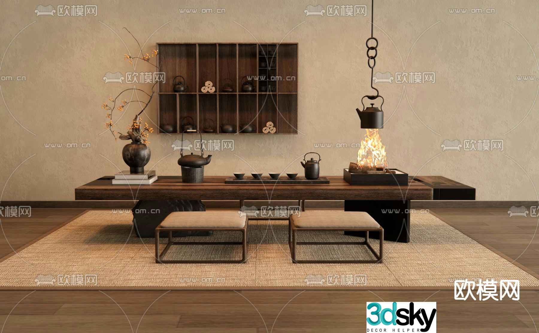 New Chinese style tea table tatami tea table 3d model