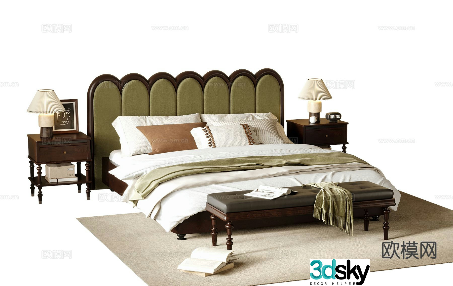 French double bed 3d model
