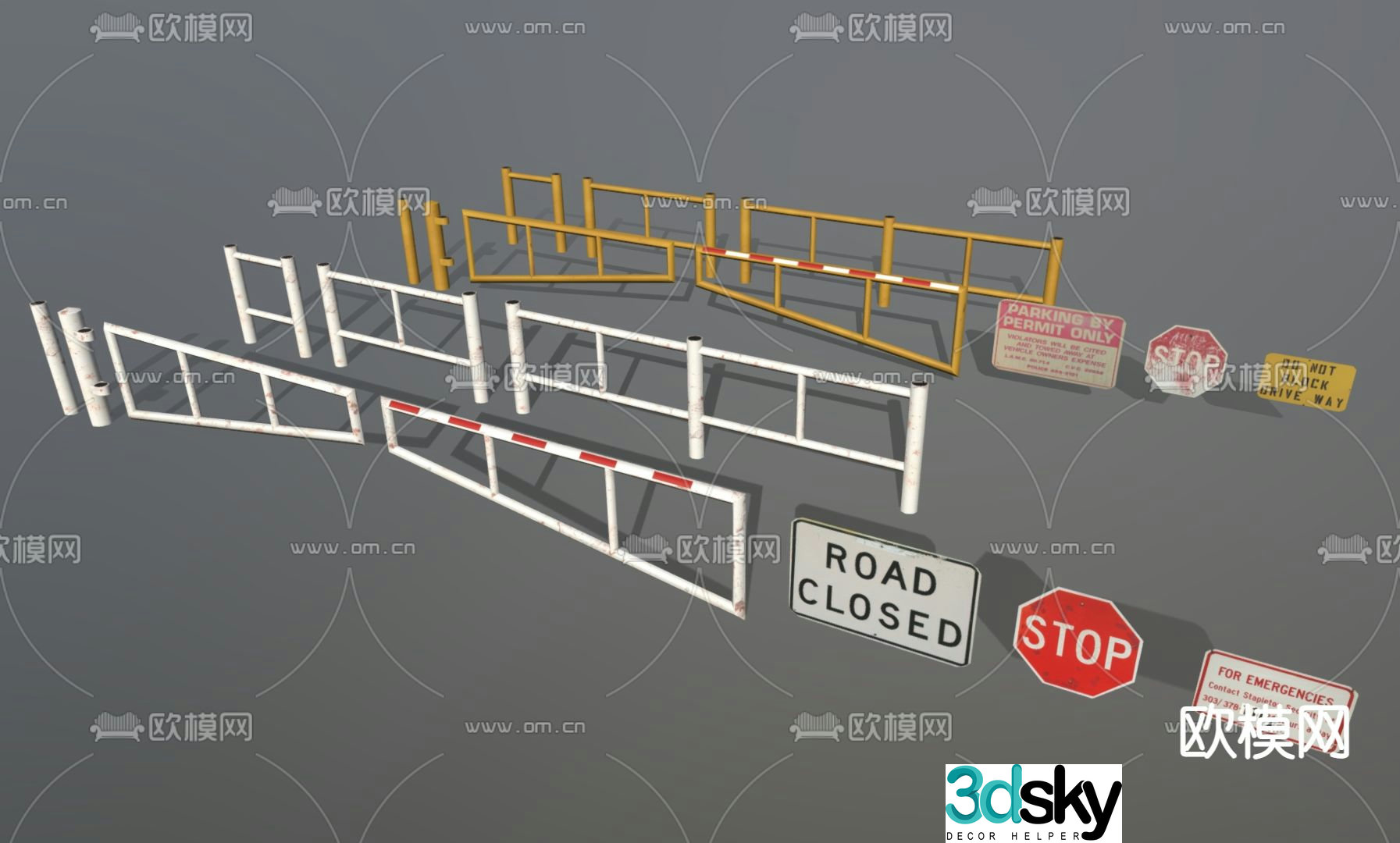 Modern traffic signage traffic fence 3d model