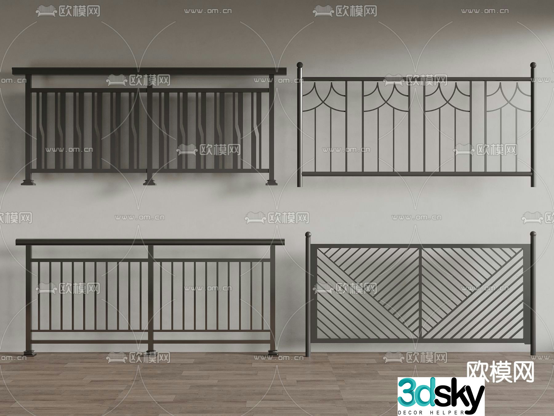 Wrought iron railing guardrail fence 3d model