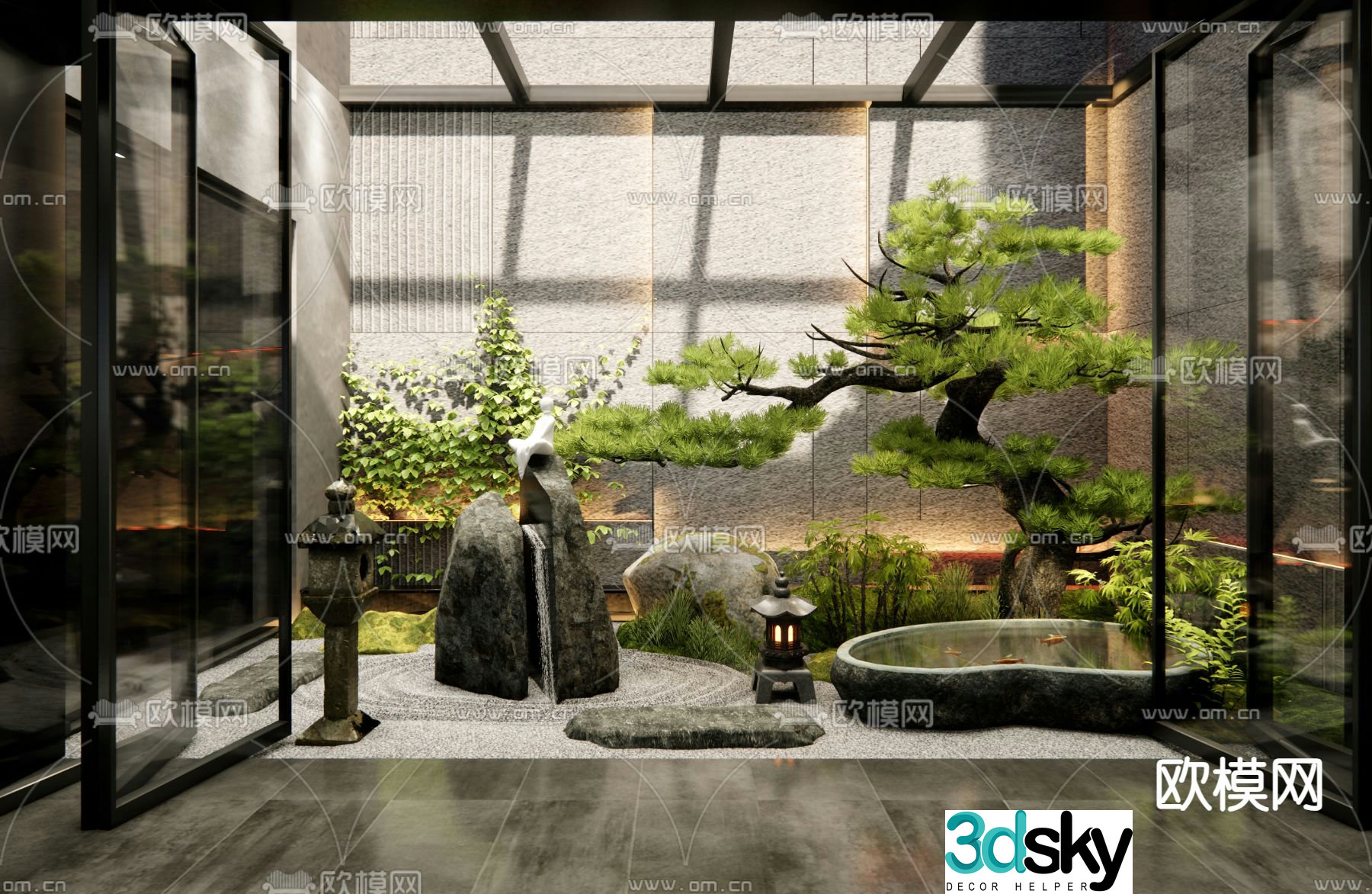 New Chinese style lighting patio courtyard sketch 3D model