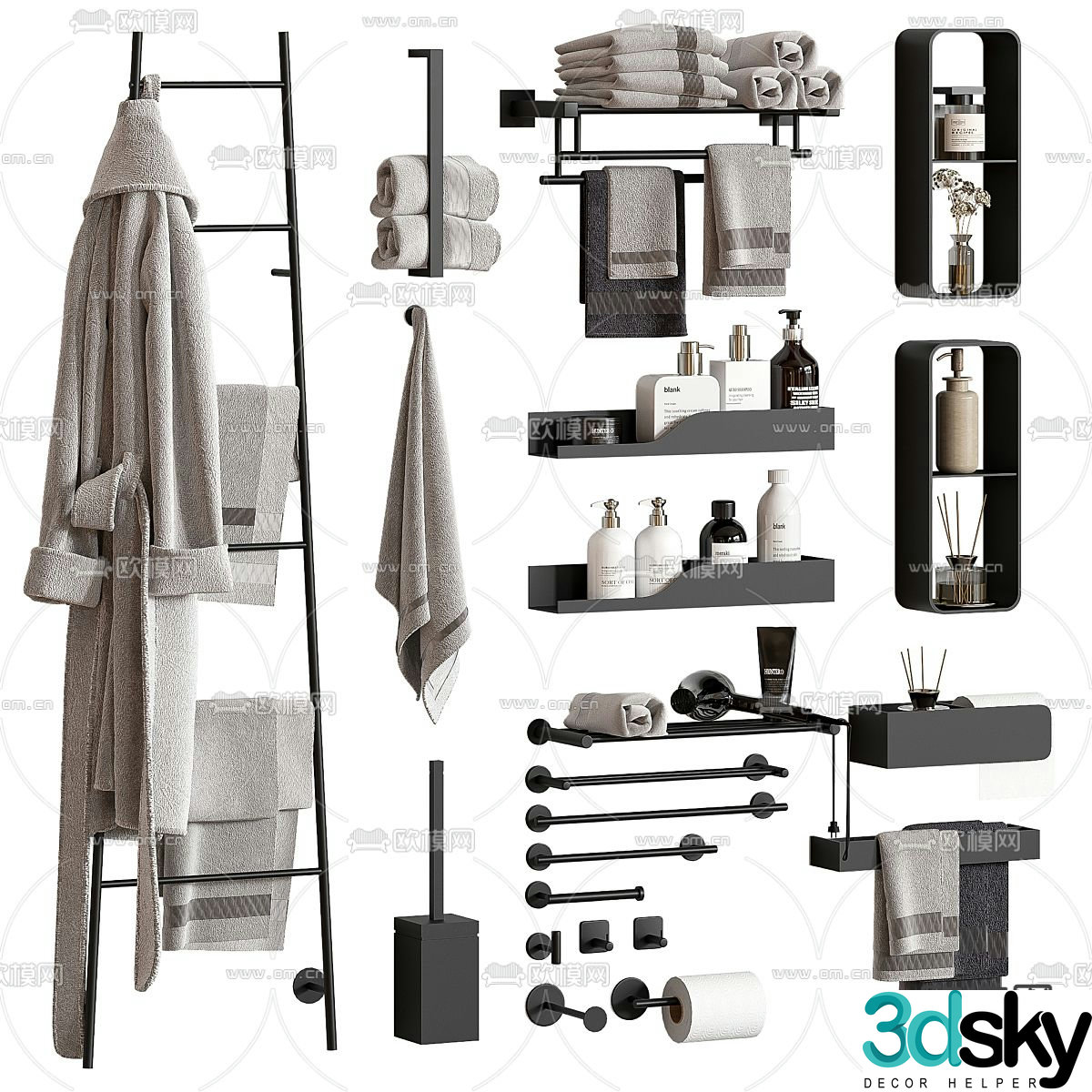 Toiletries Bathrobe Towel Shampoo 3d Model