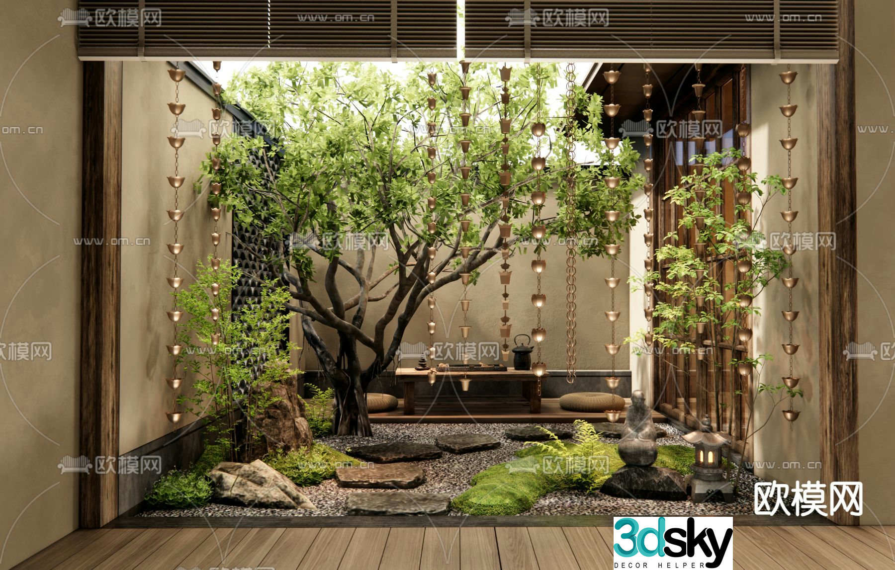 Japanese courtyard garden villa courtyard 3d model