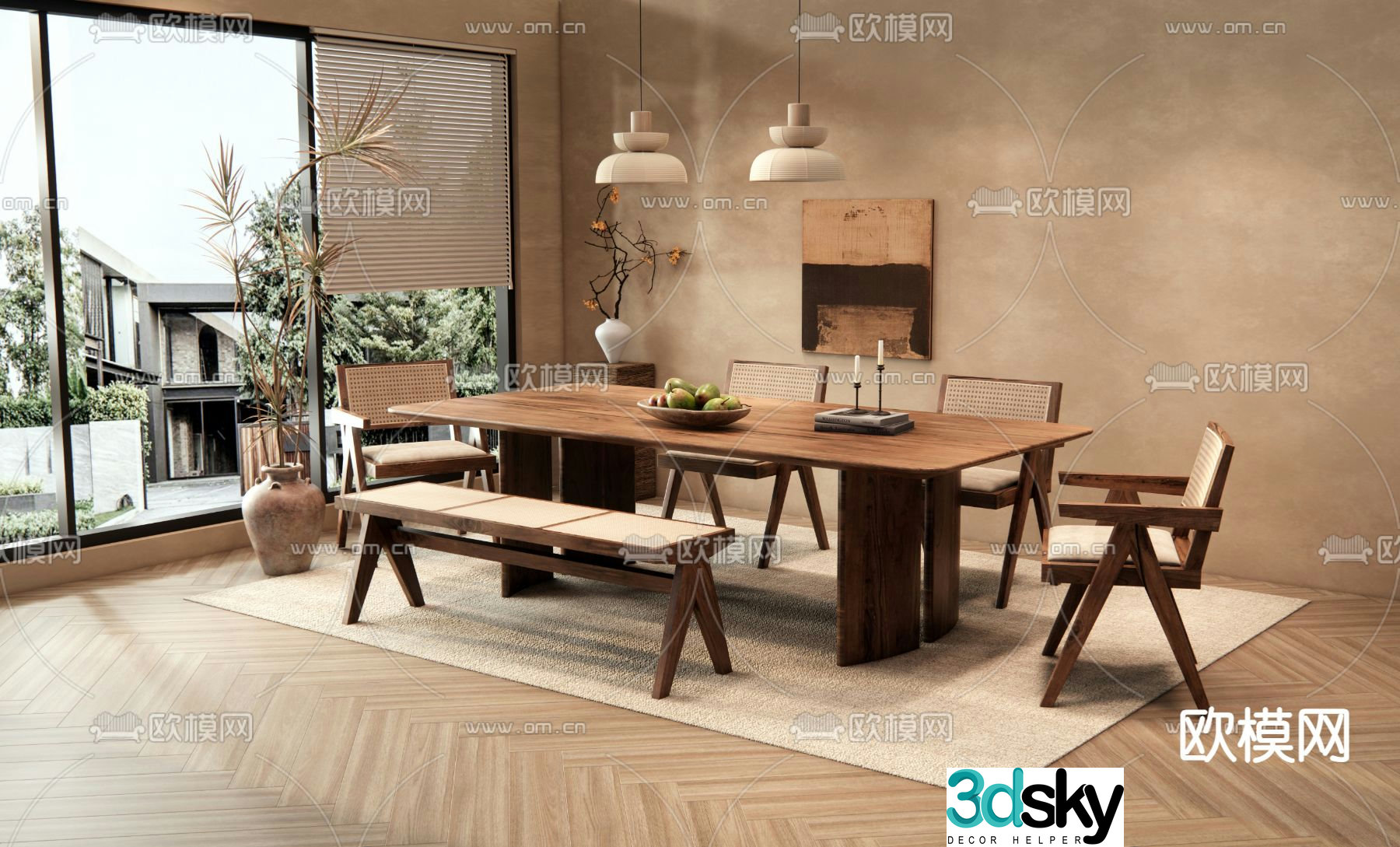 Medieval style dining table and chairs bar dining table 3D model