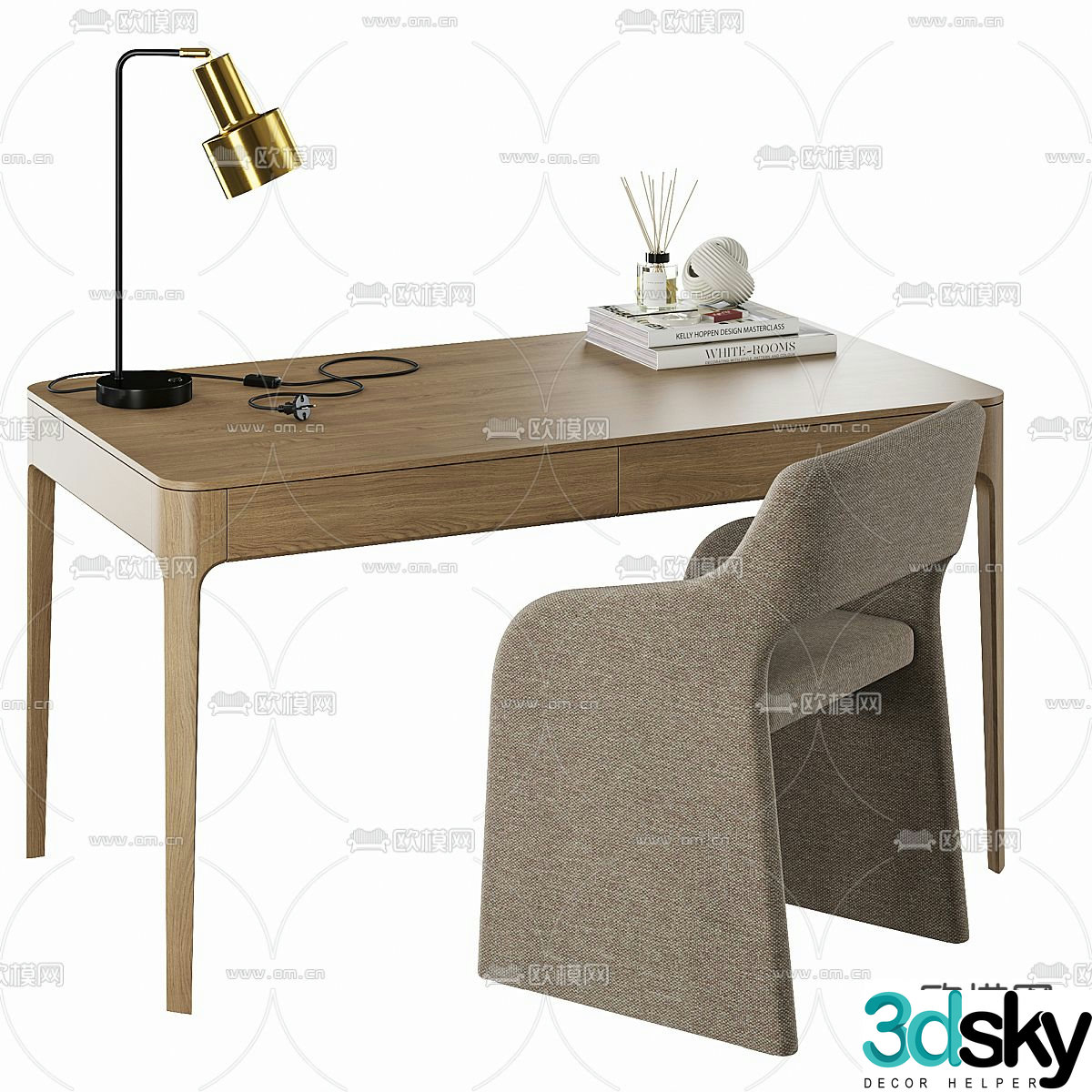 Modern desk chair writing desk 3d model