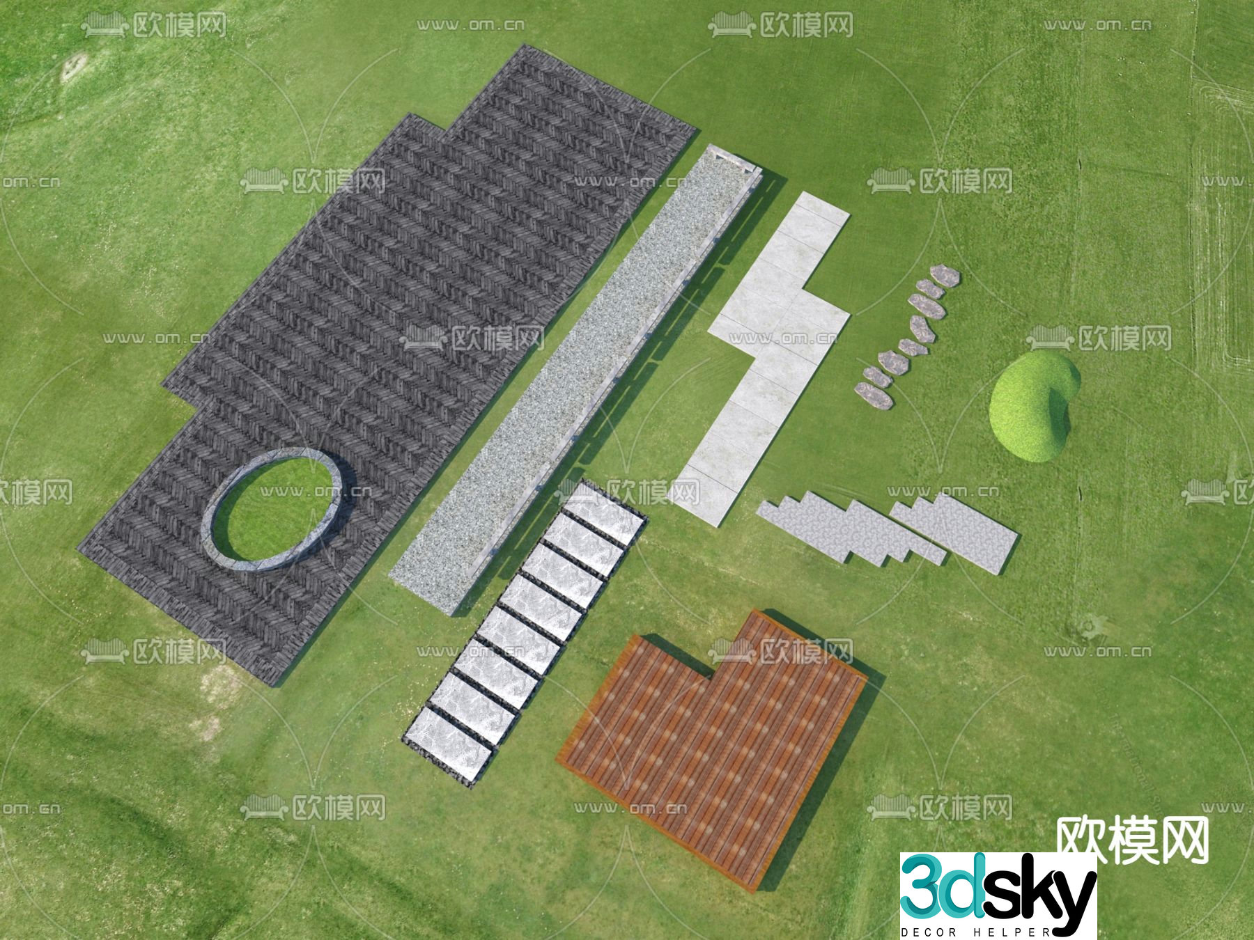Modern landscape garden road park steps 3d model