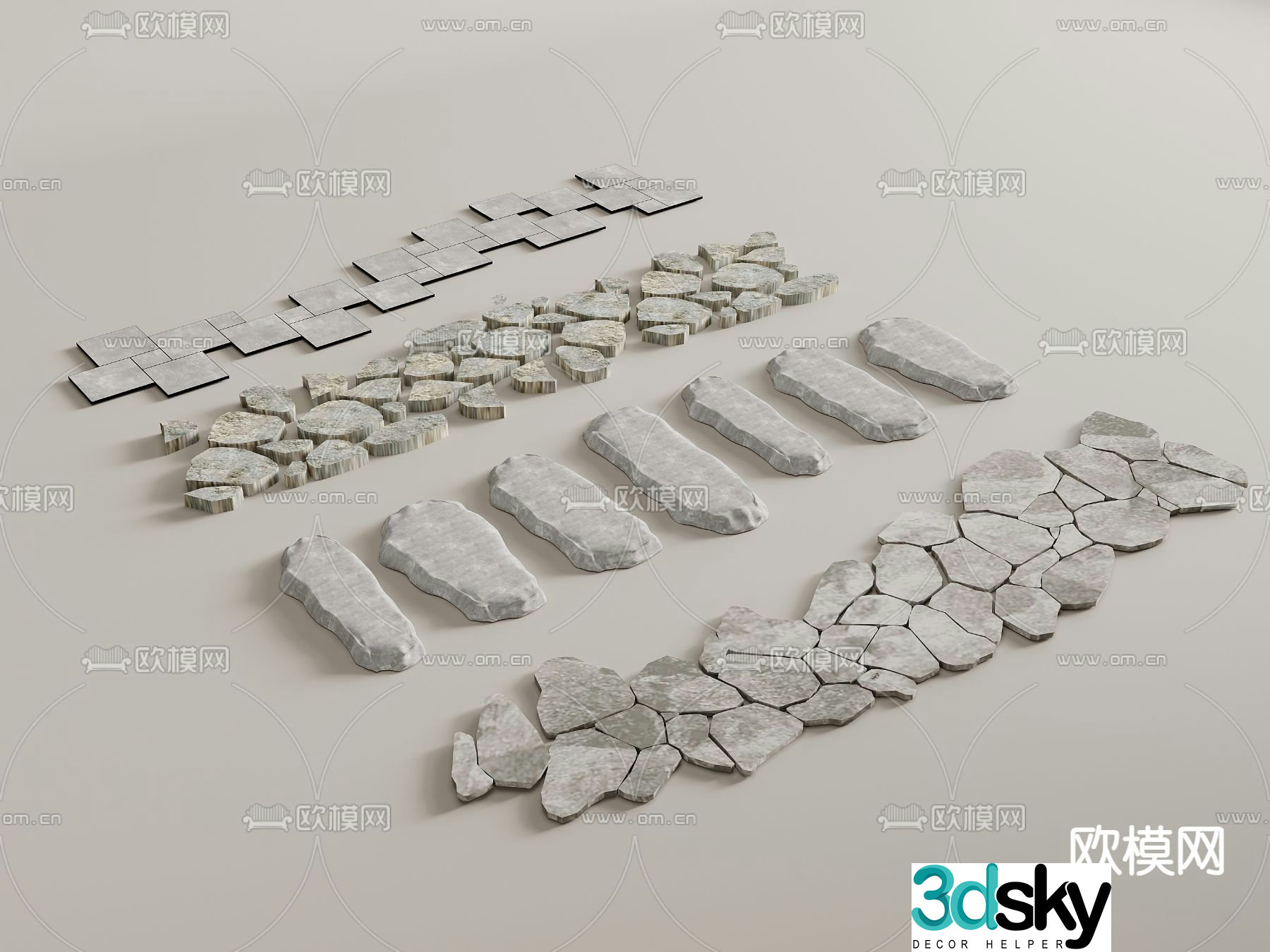 Modern bluestone slab gravel walk 3d model