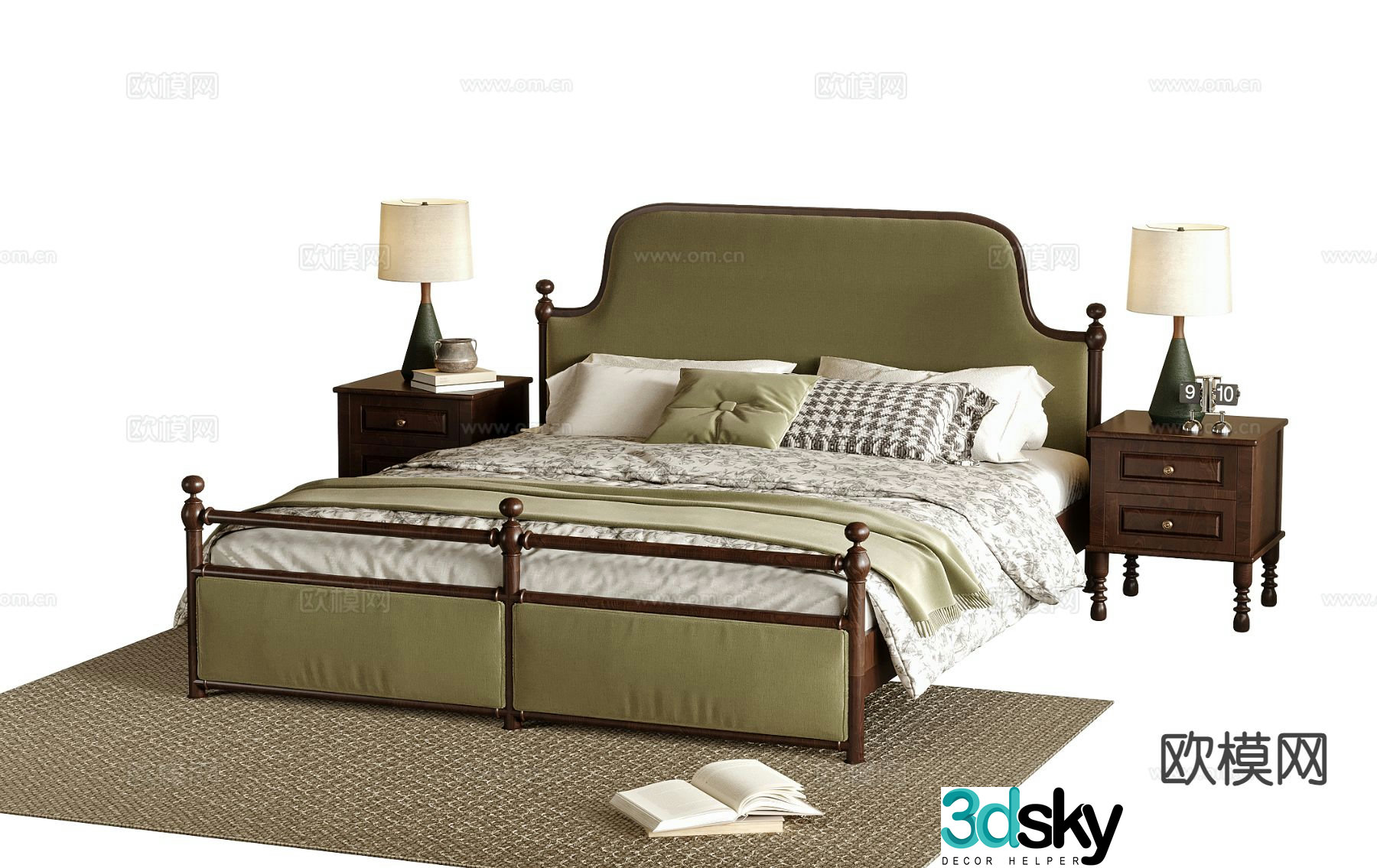 French double bed 3d model