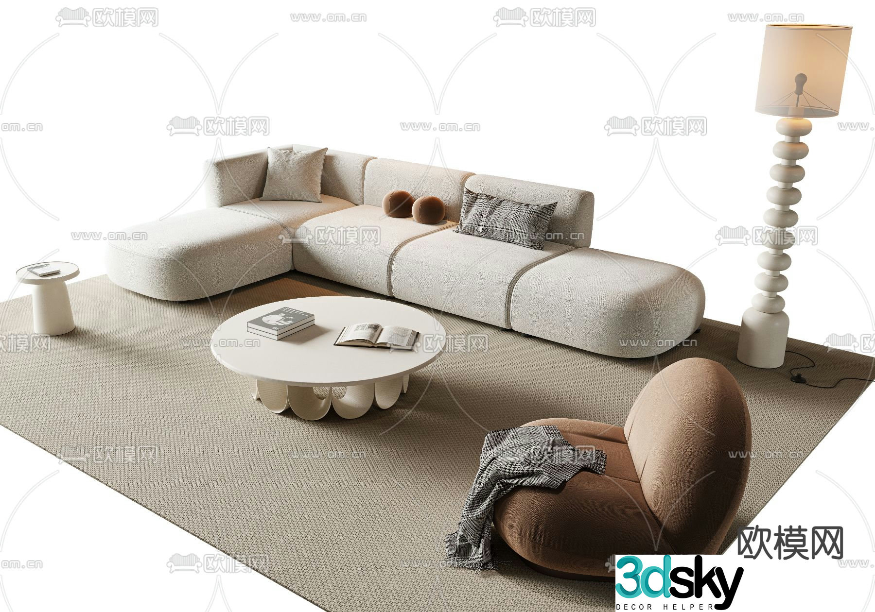 Cream style modular sofa 3d model