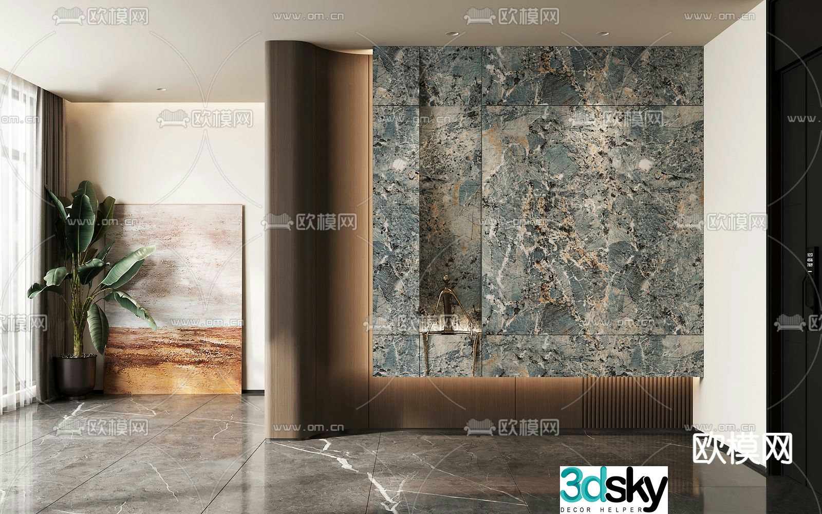 Modern art entrance partition 3d model