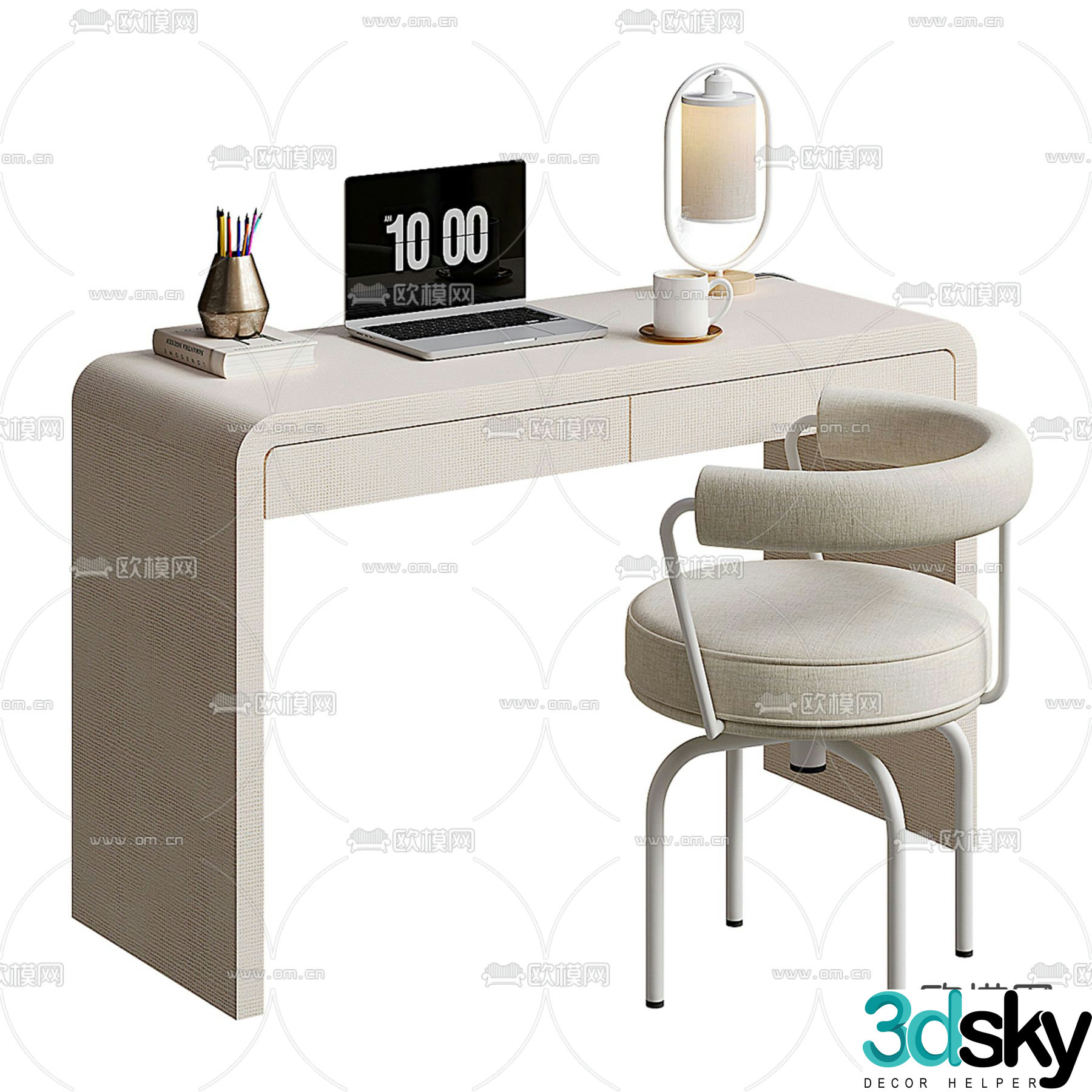 Cream style desk desk 3d model