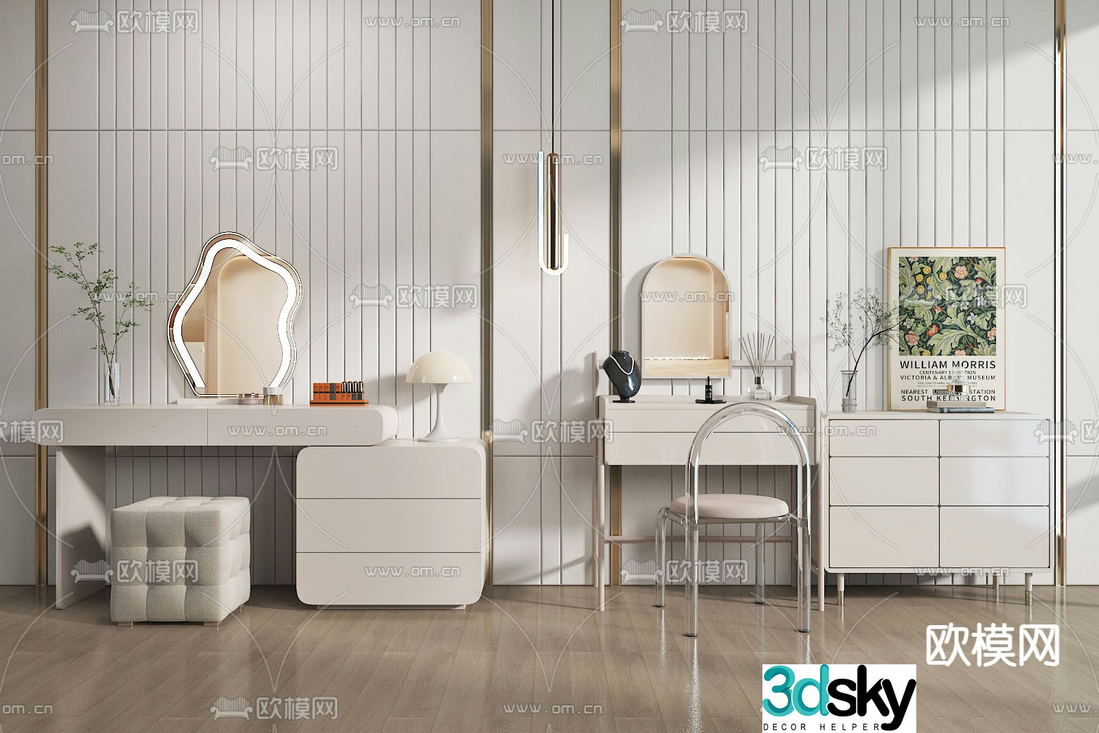 Cream style dresser dresser 3d model