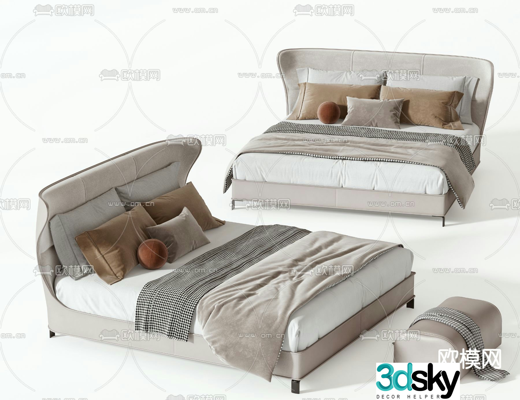 Modern double bed 3d model
