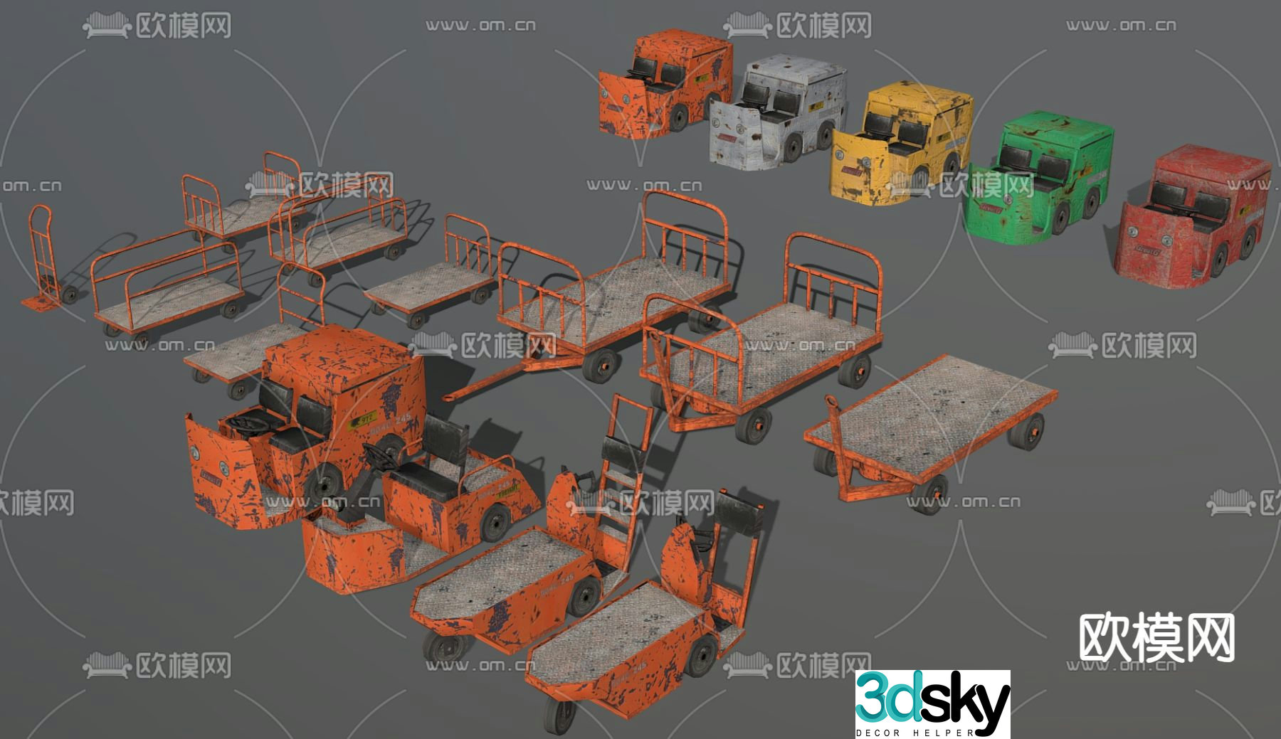 Industrial style trolley cargo trolley 3D model