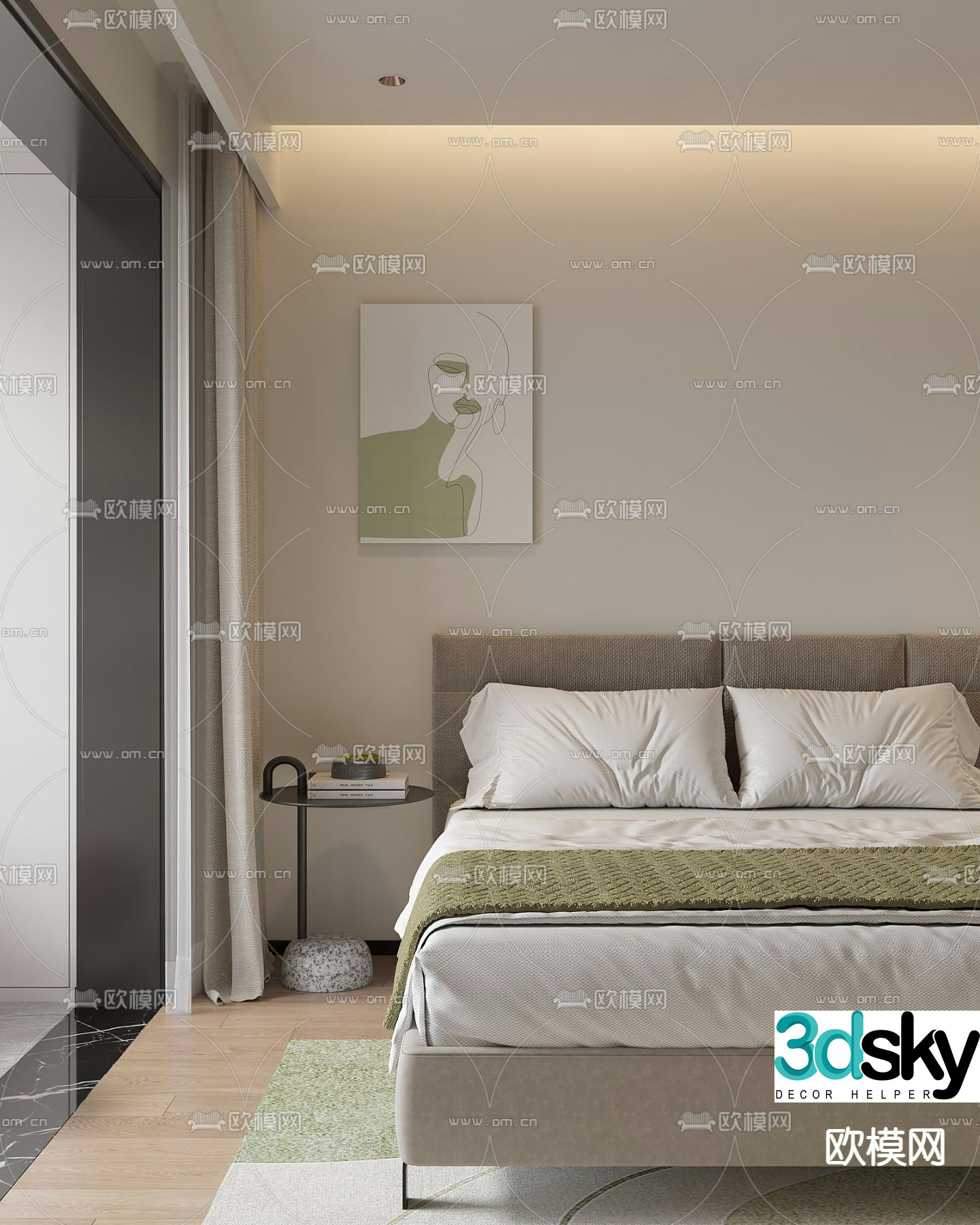 Modern double bed 3d model