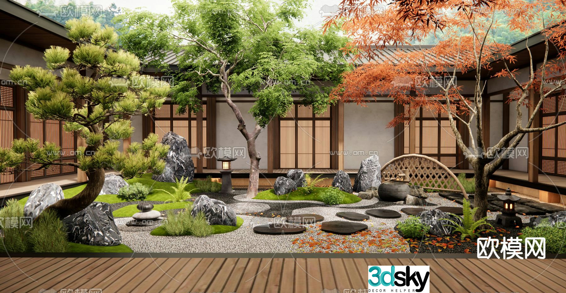 Japanese garden landscape 3d model