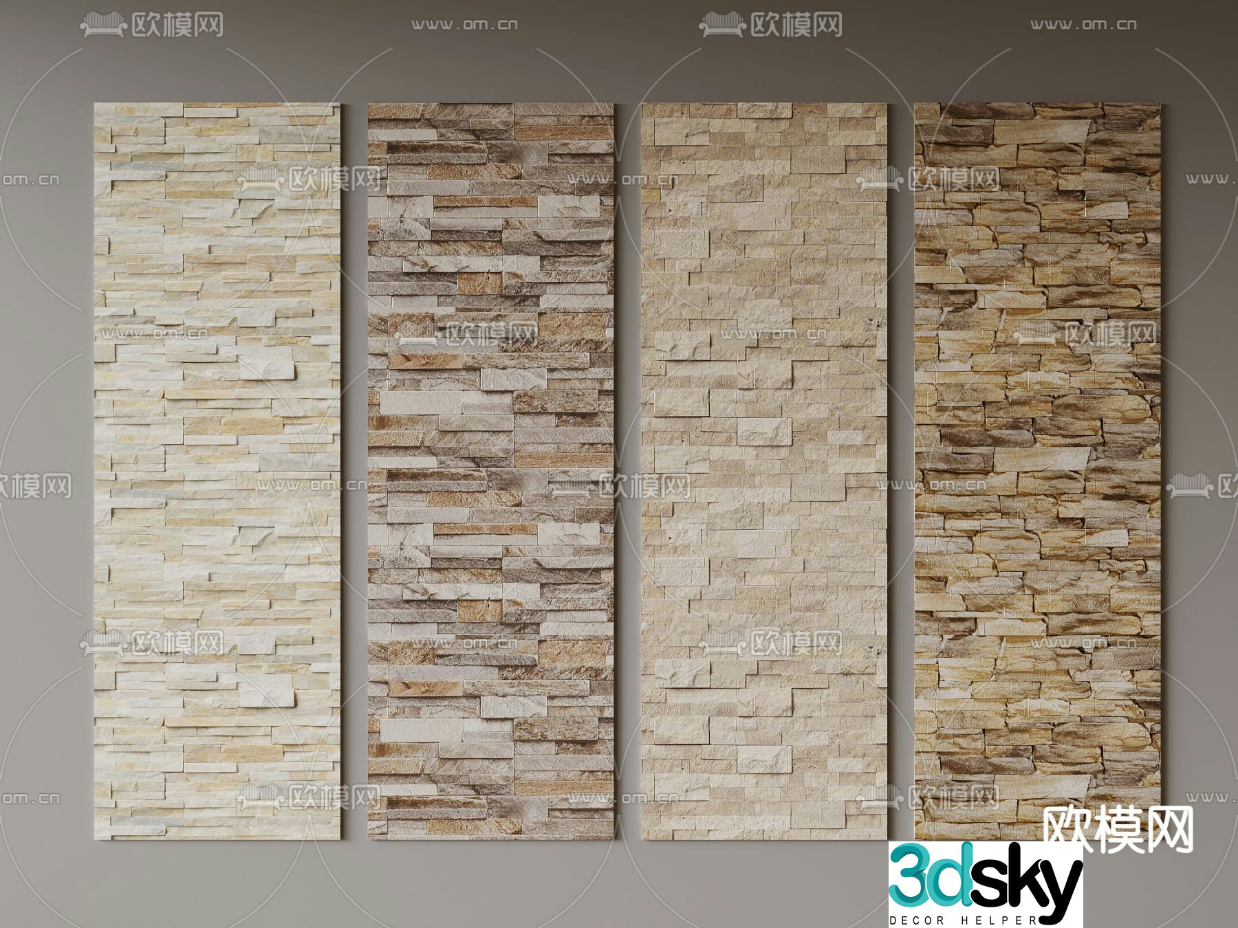 Modern brick wall cultural stone 3d model