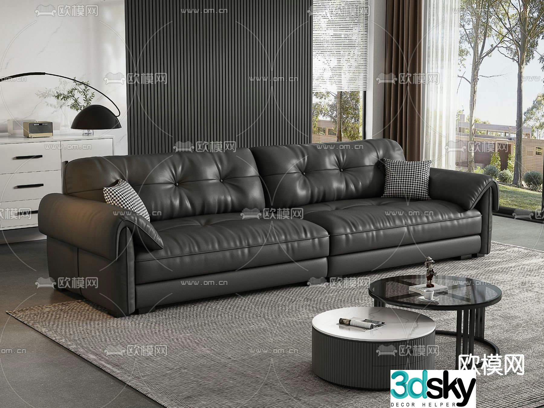 Double sofa leather sofa 3d model