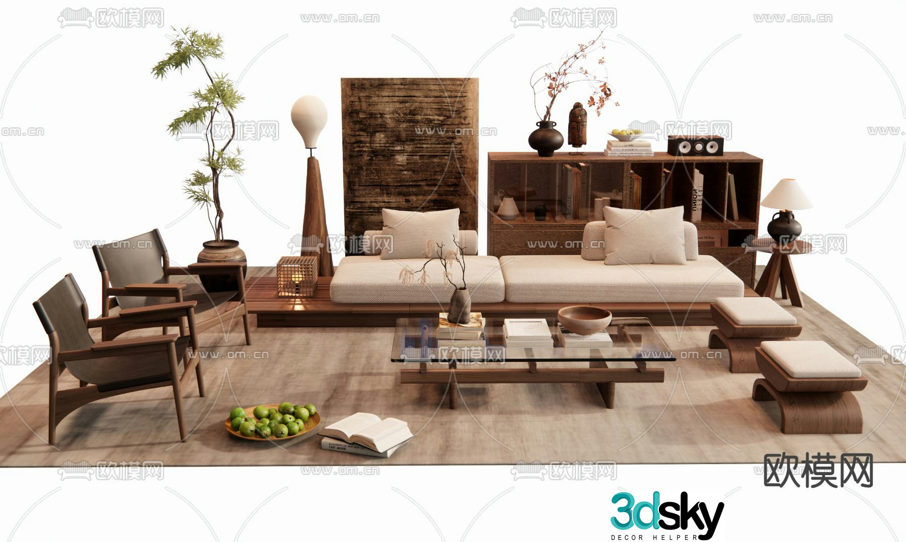 Wabi-sabi style modular sofa 3d model