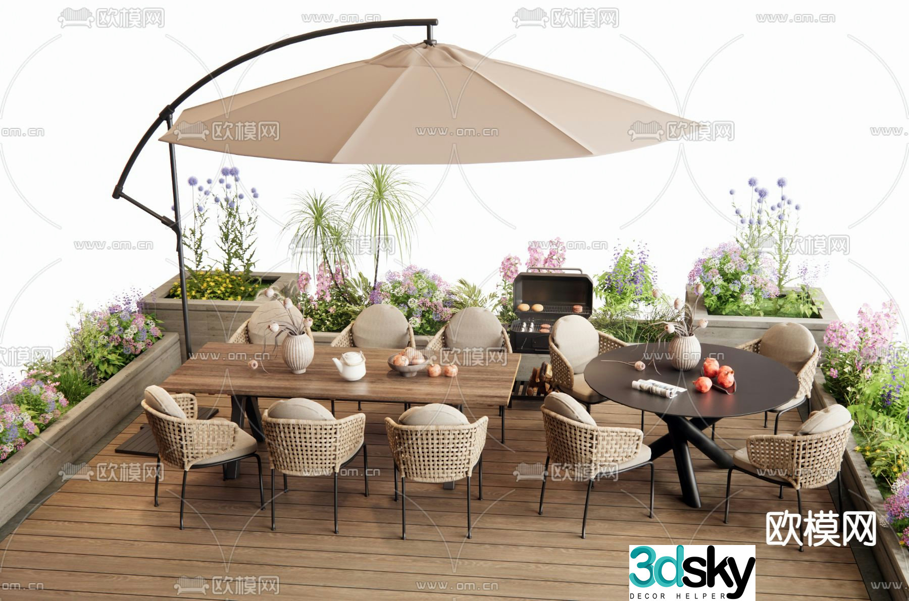 Outdoor tables and chairs courtyard tables and chairs 3d model