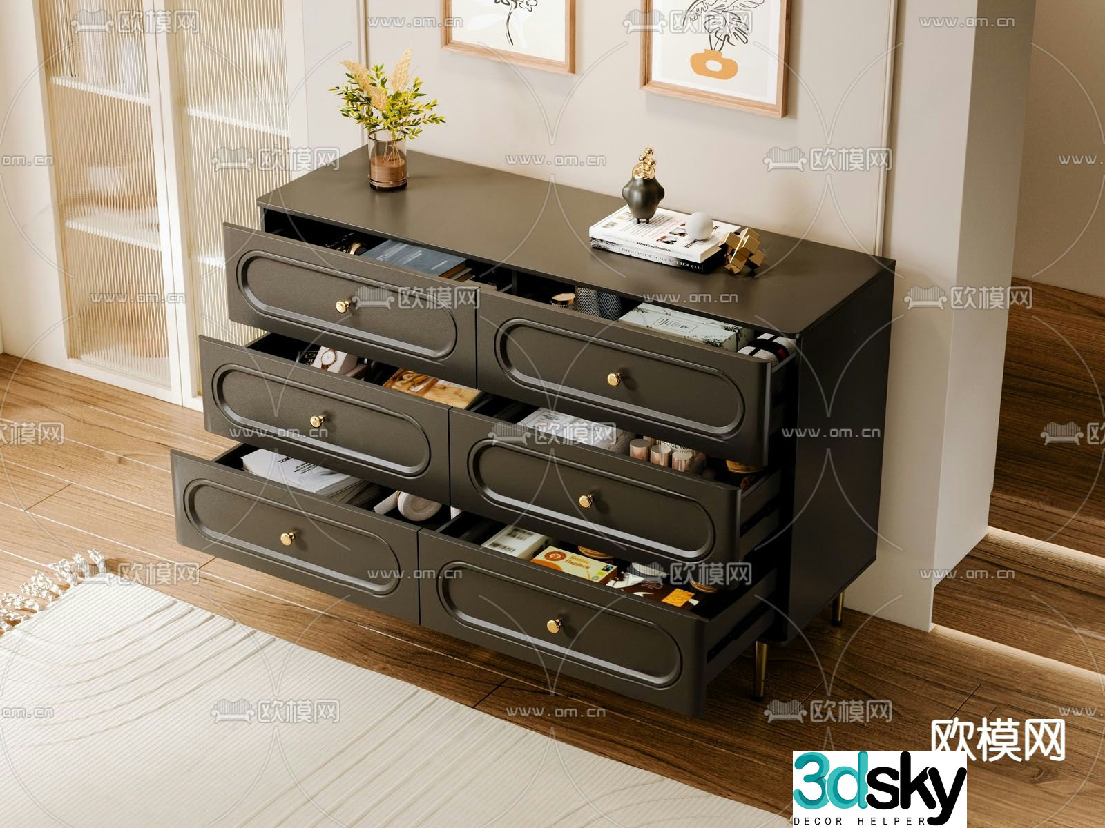 New Chinese side cabinet chest 3d model