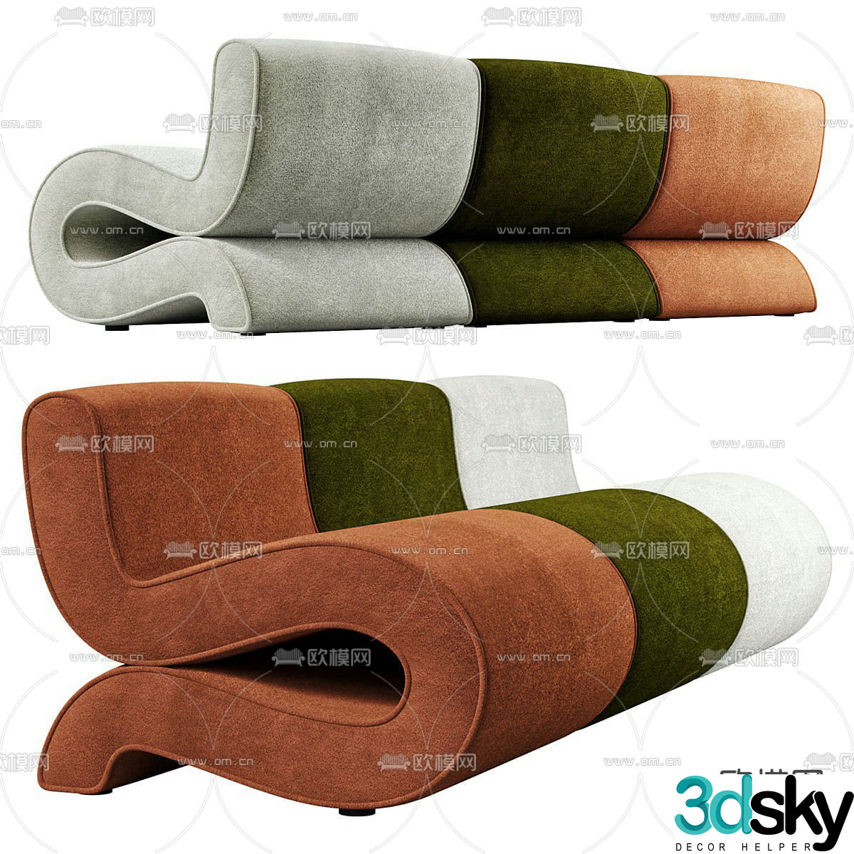 Light luxury style three-person sofa 3D model