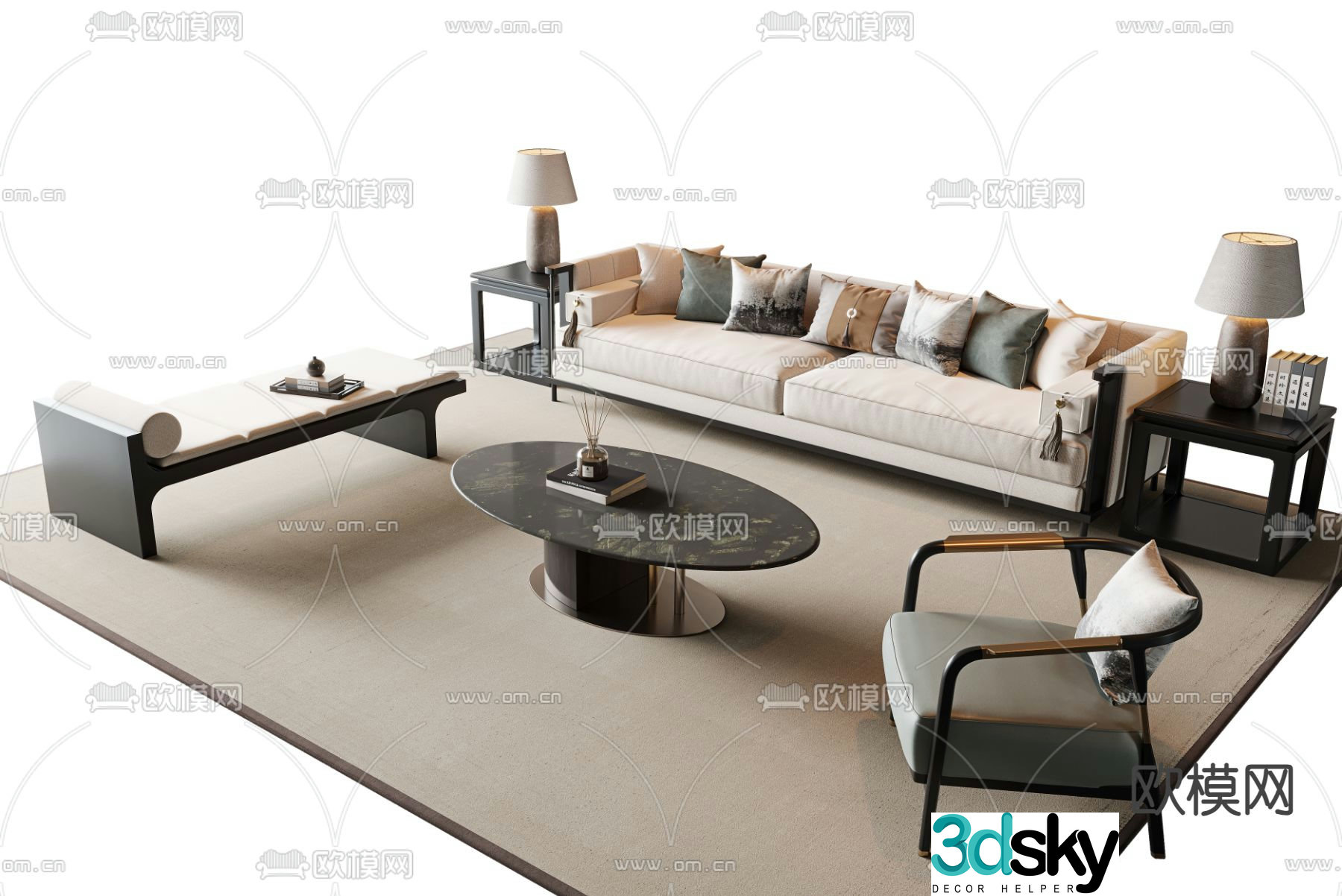 New Chinese style modular sofa 3d model