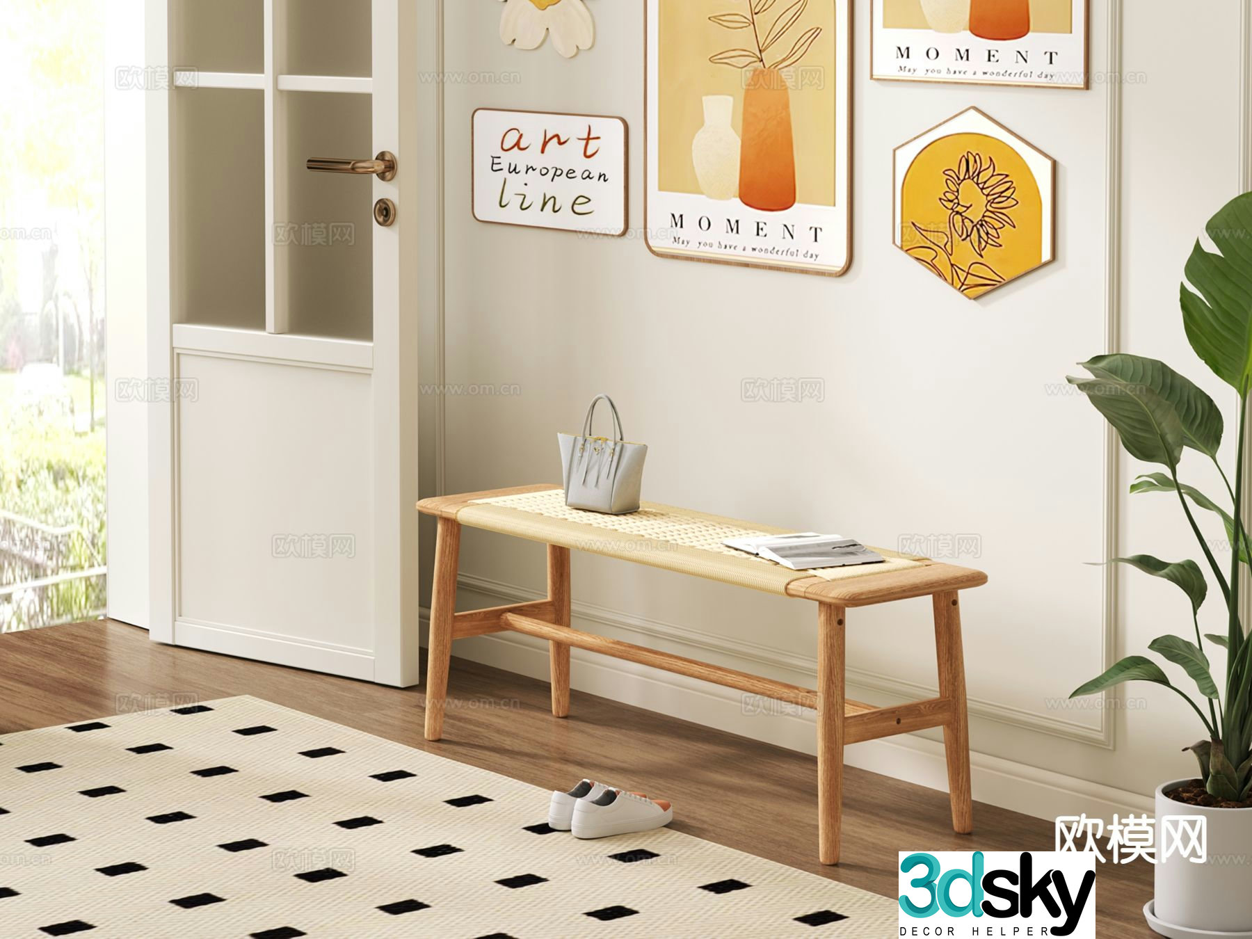 Nordic stool shoe changing stool bench 3d model
