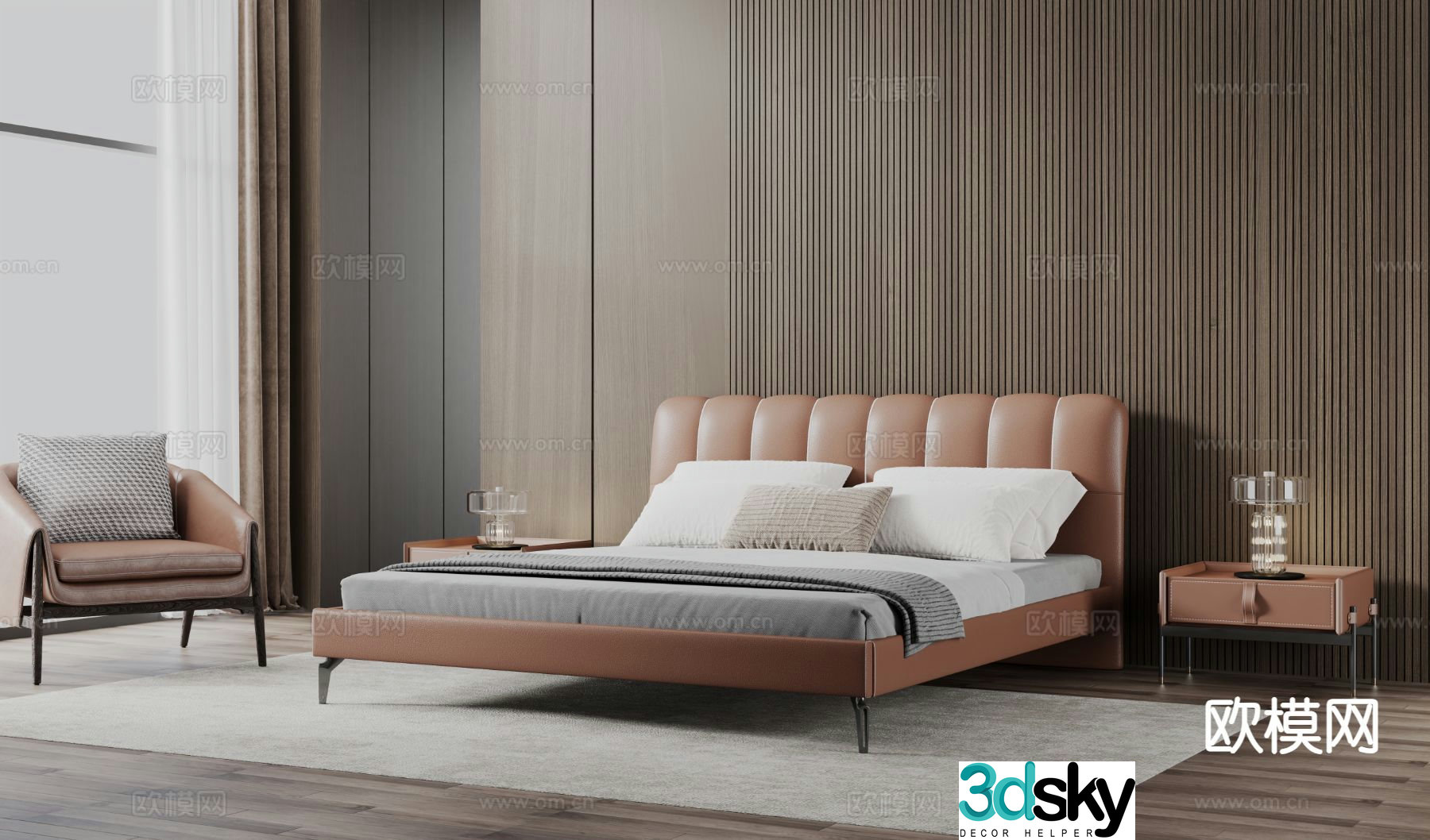 Italian double bed 3d model