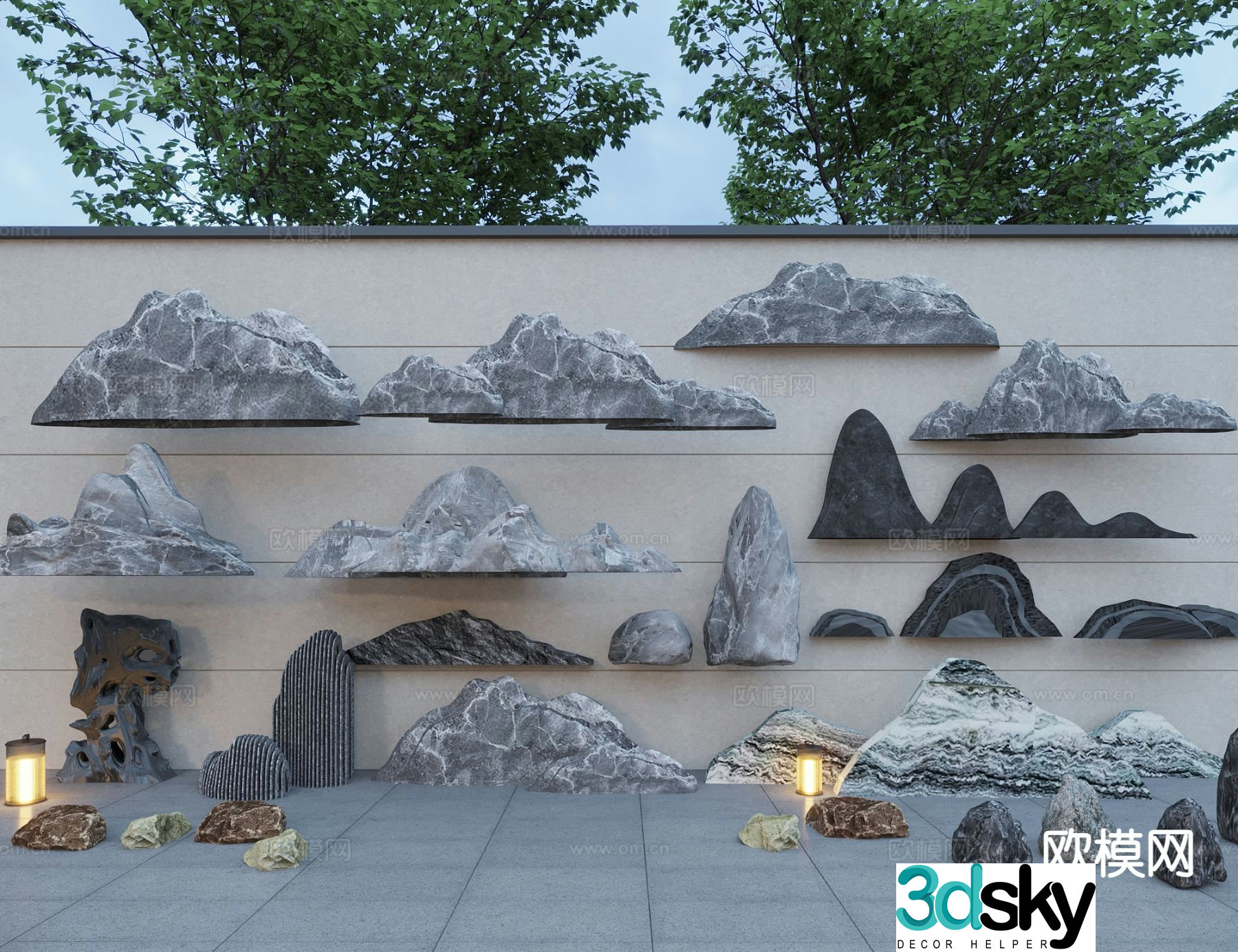 New Chinese style landscape stone Xuelang stone rockery rockery 3D model