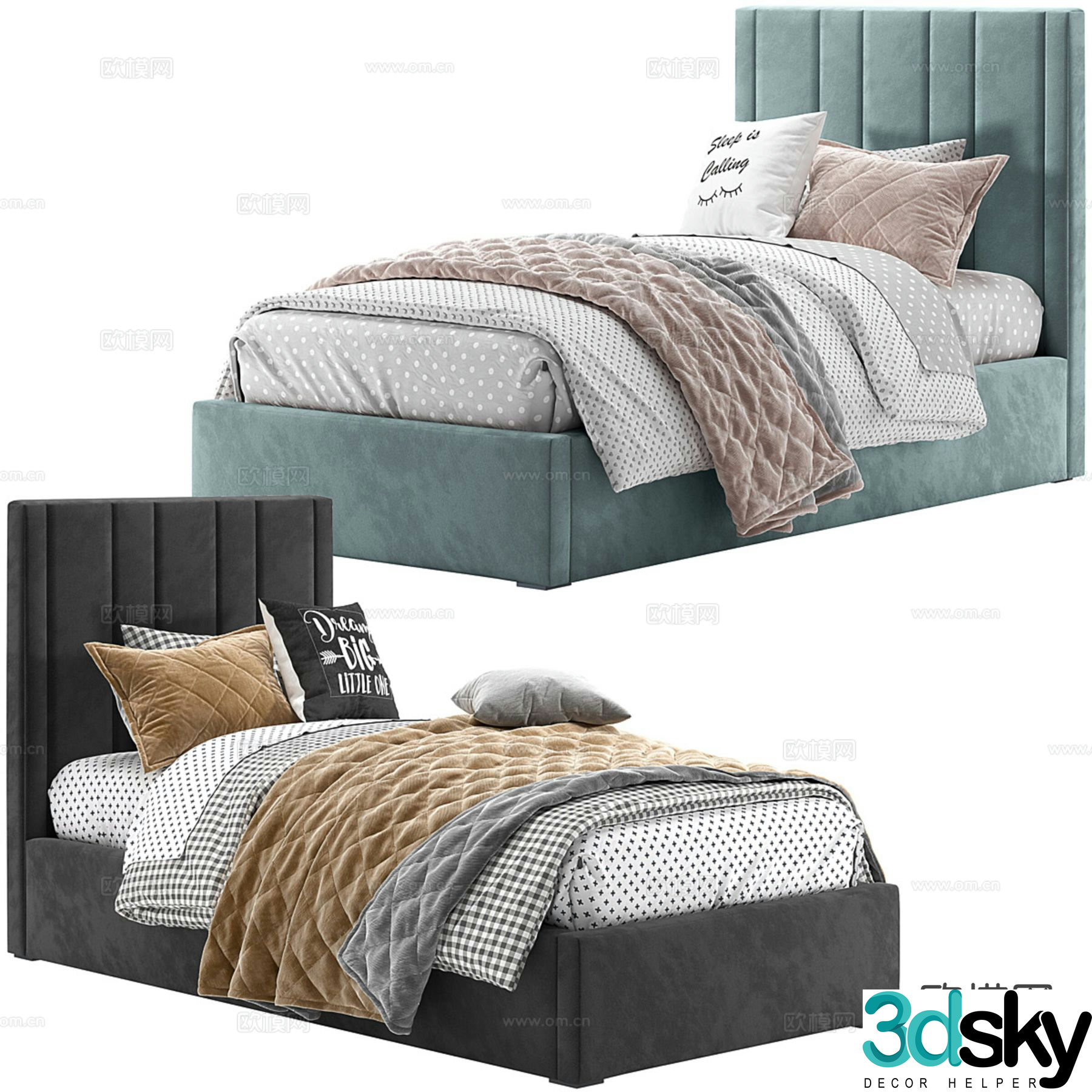 Fabric bed single bed kid’s room 3d model