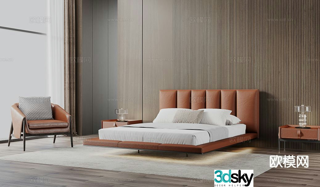 Italian double bed 3d model