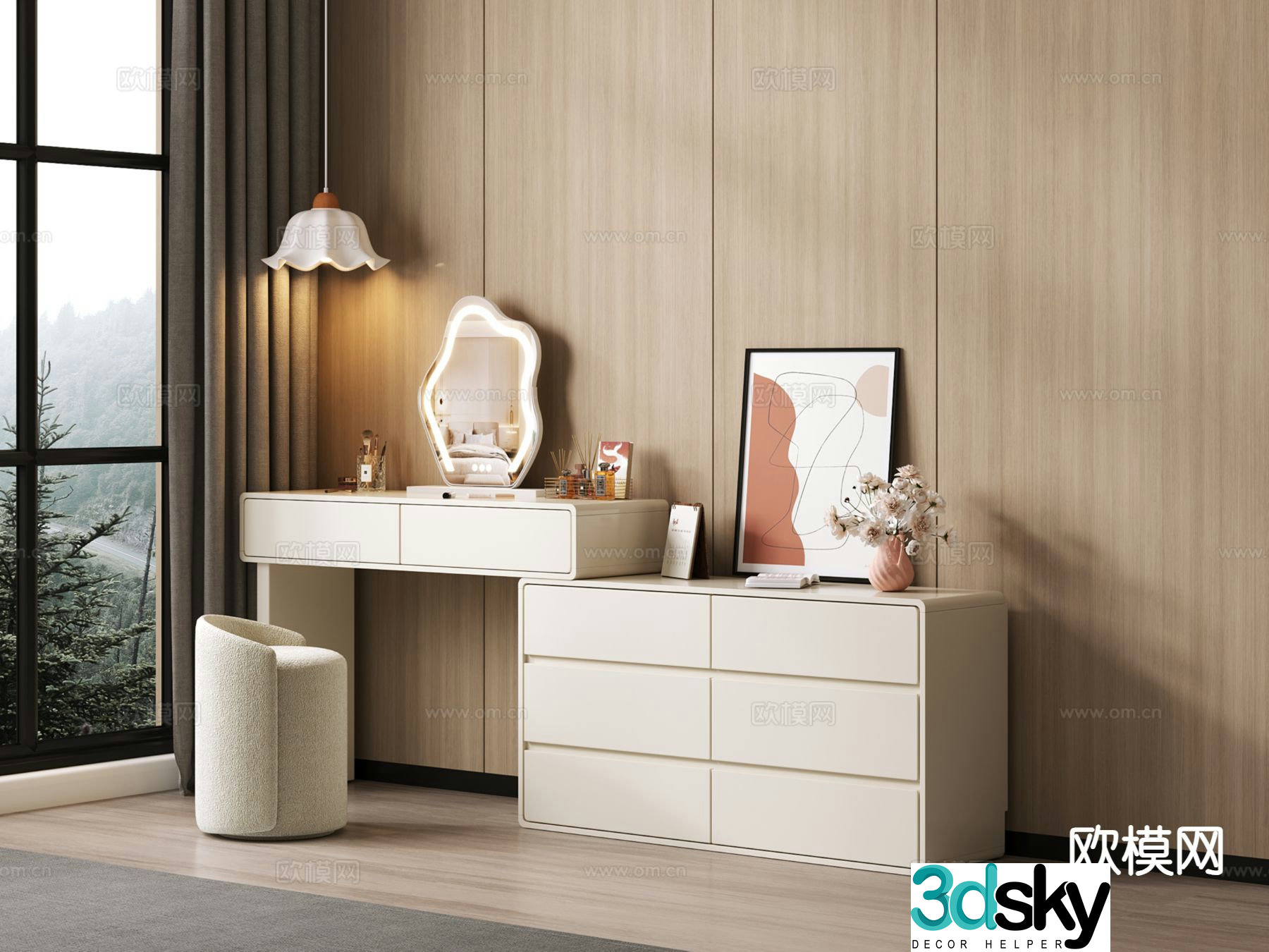 Cream style dressing table dressing table 3d model